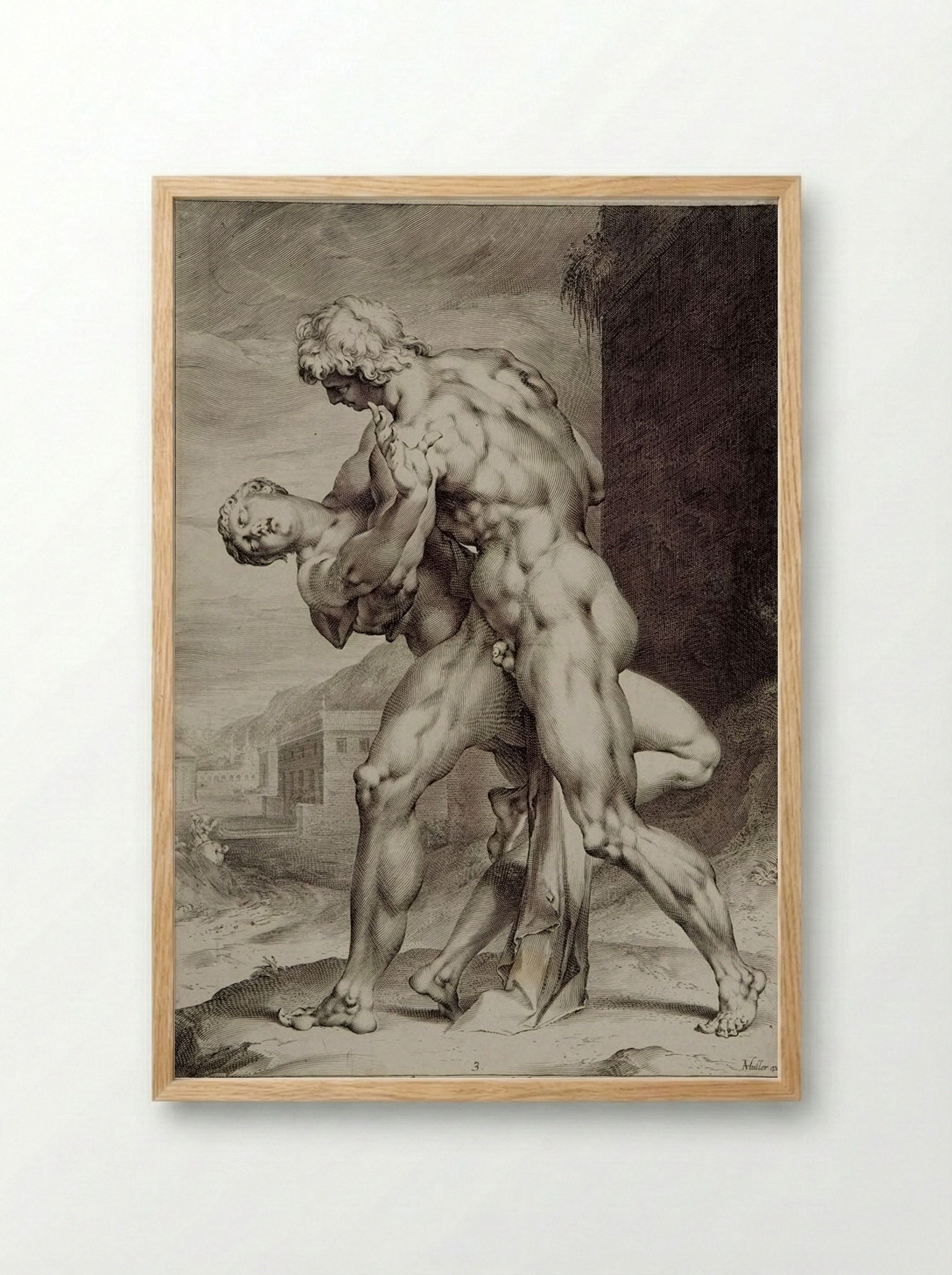 The Rape of a Sabine Woman Seen from the Side, Her Face Visible - Jan Harmensz. Muller - Framed Print Wood