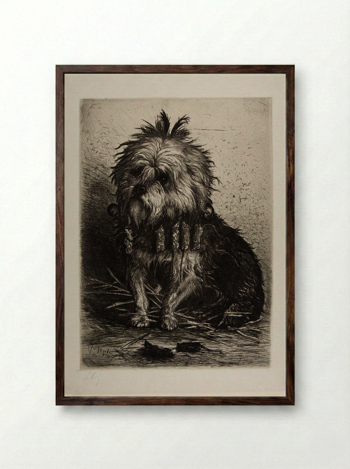 The Rat-Catching Griffon - Ludovic Napoléon Lepic - Framed Print Dark Wood