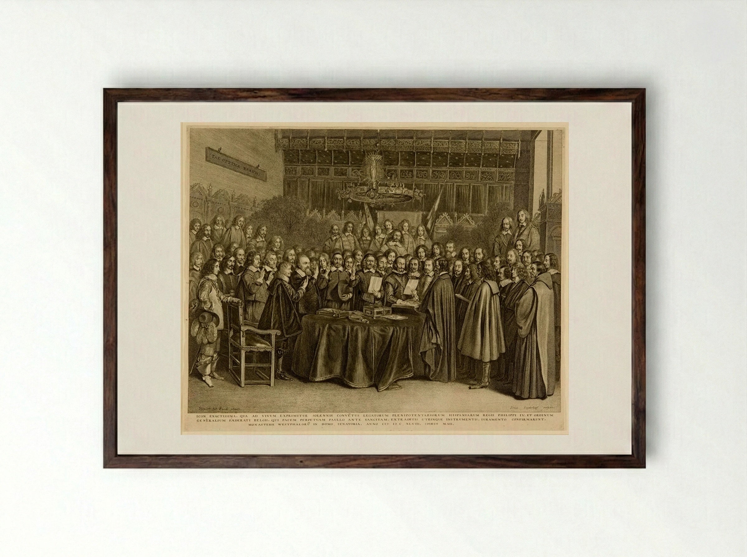 The Ratification of the Peace of Münster - Jonas Suyderhoef - Framed Print Dark Wood