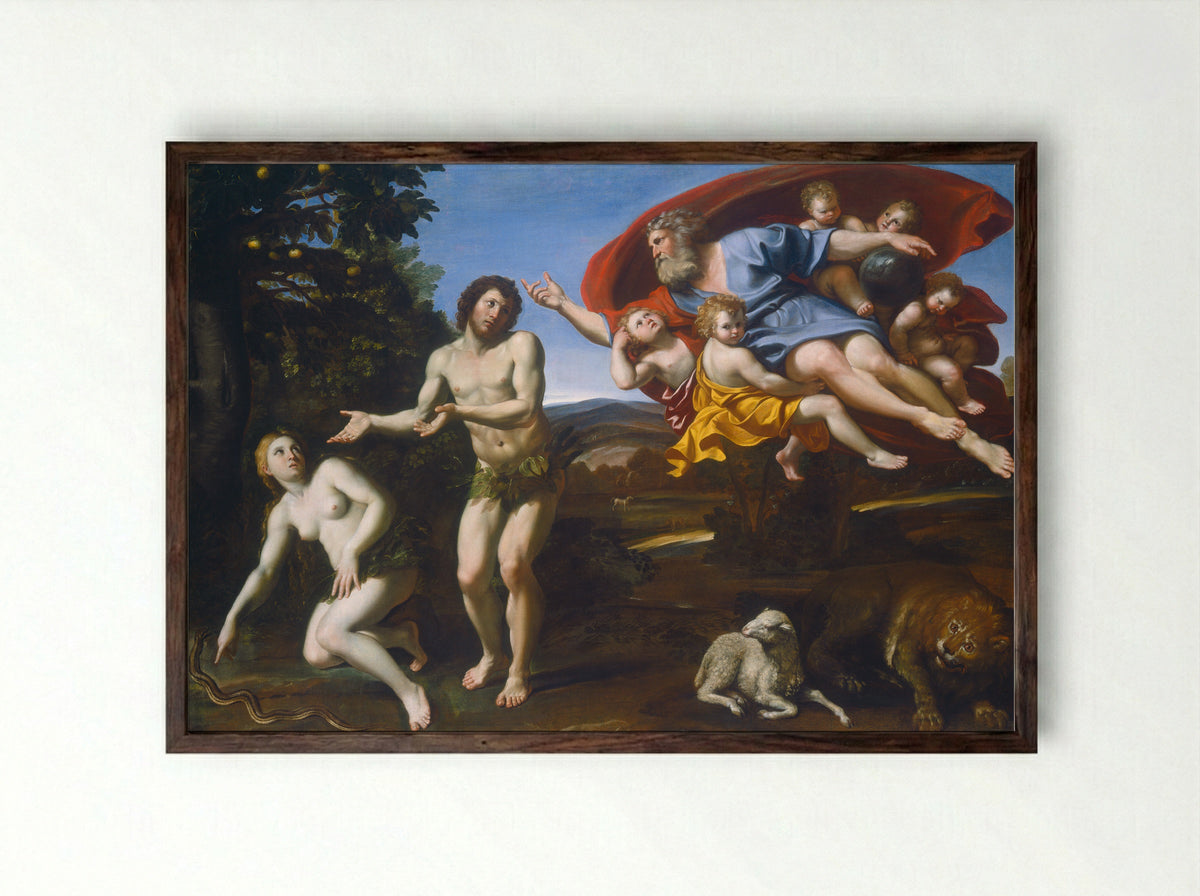 The Rebuke of Adam and Eve - Domenichino - Framed Print Dark Wood
