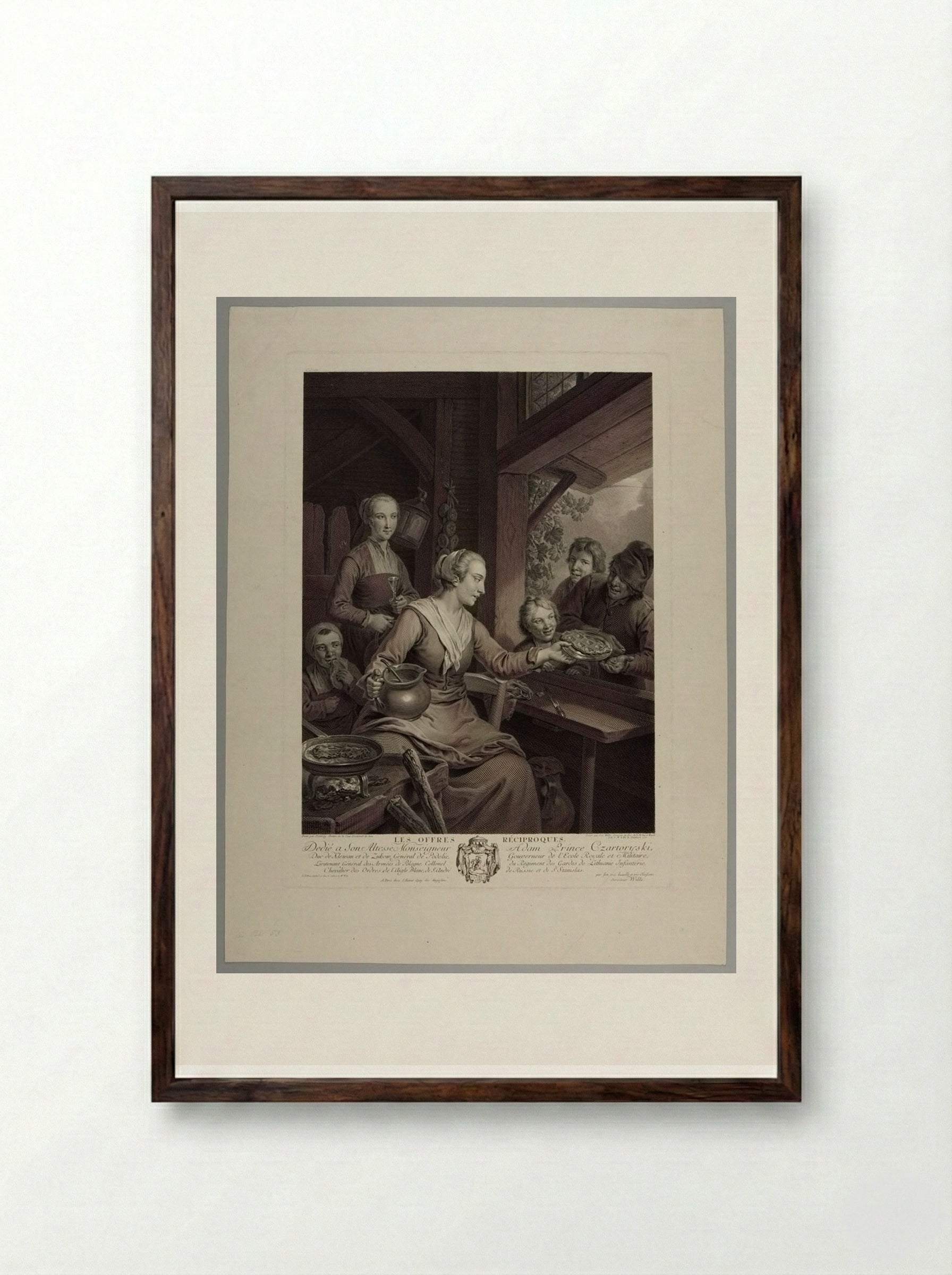 The Reciprocal Offers - Johann Georg Wille - Framed Print Dark Wood