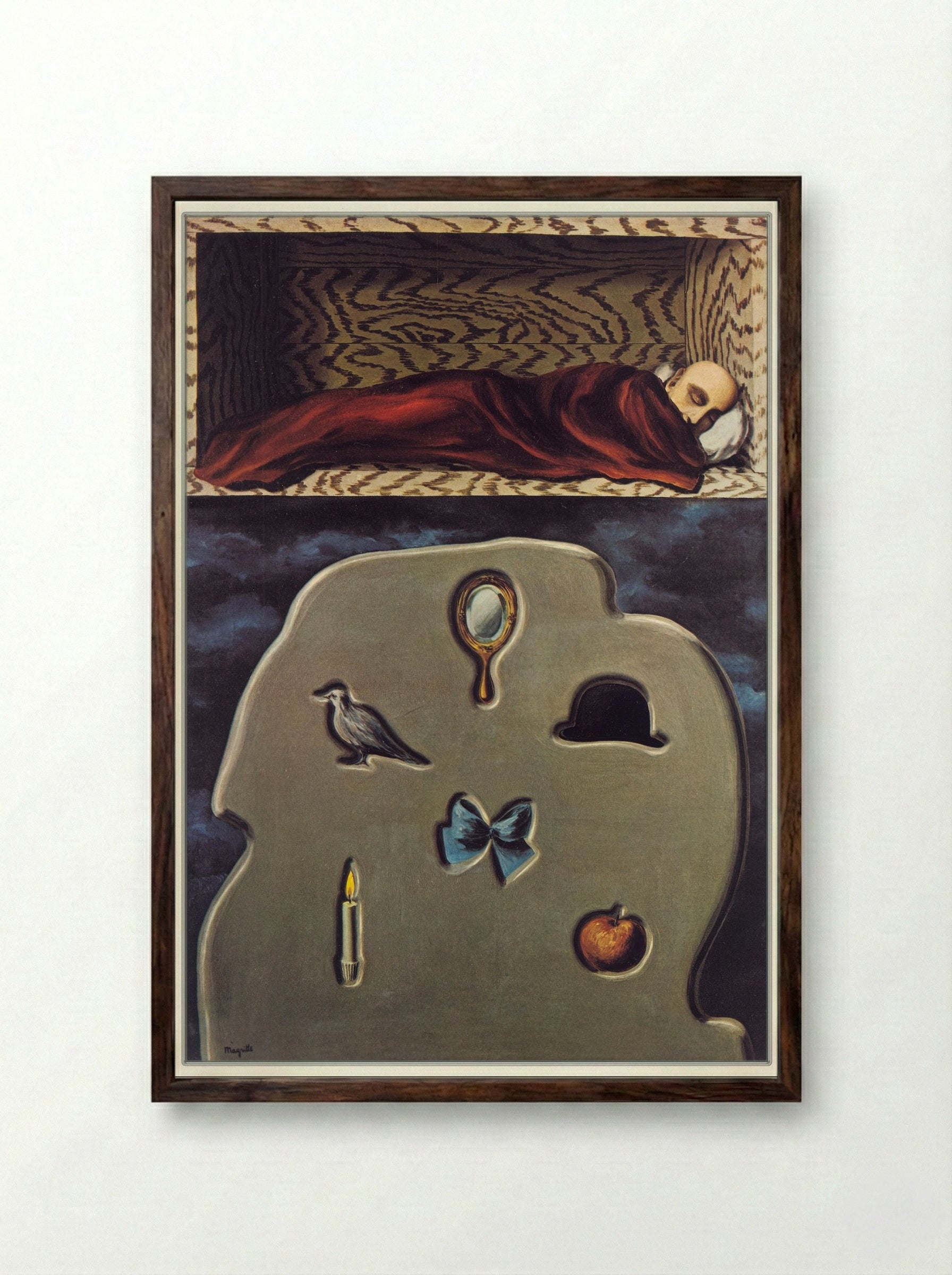 The Reckless Sleeper - René Magritte - Framed Print Dark Wood