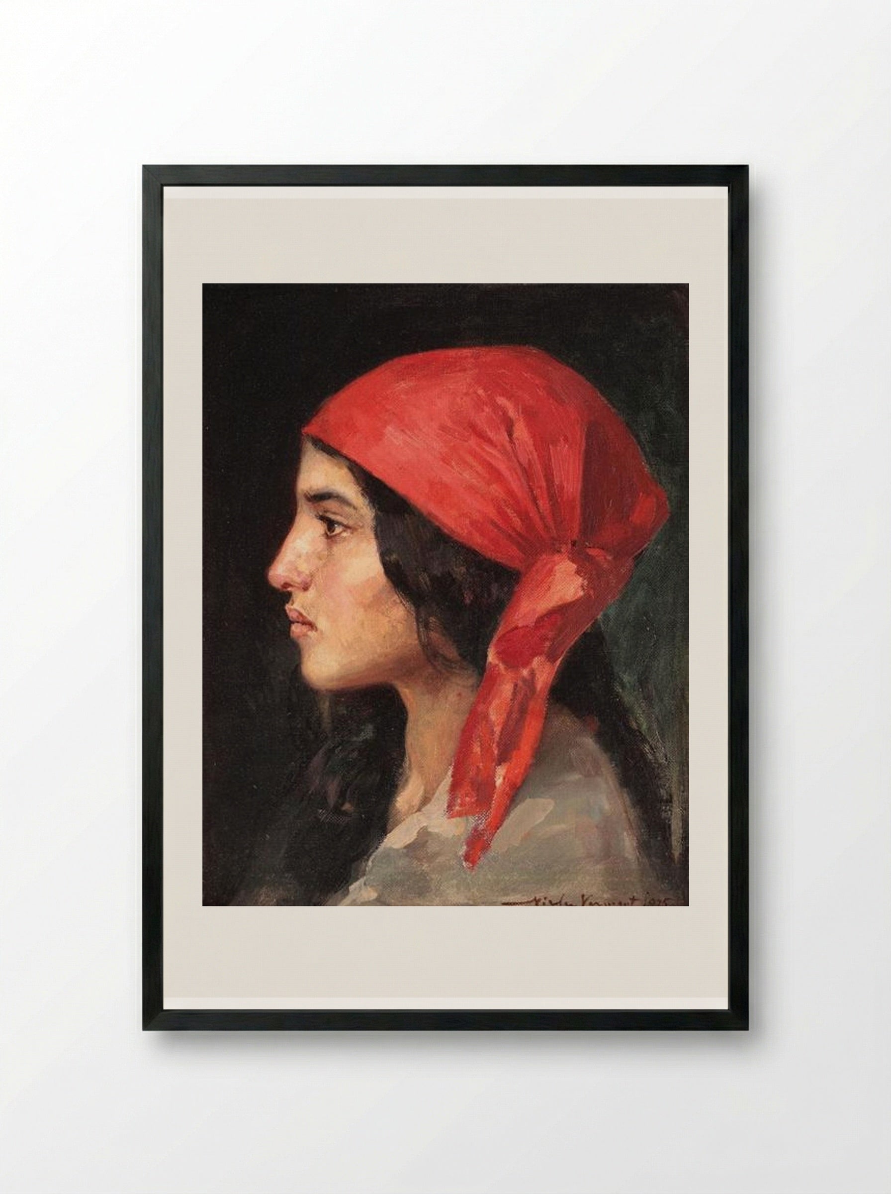 The Red Scarf - Nicolae Vermont - Framed Print Black