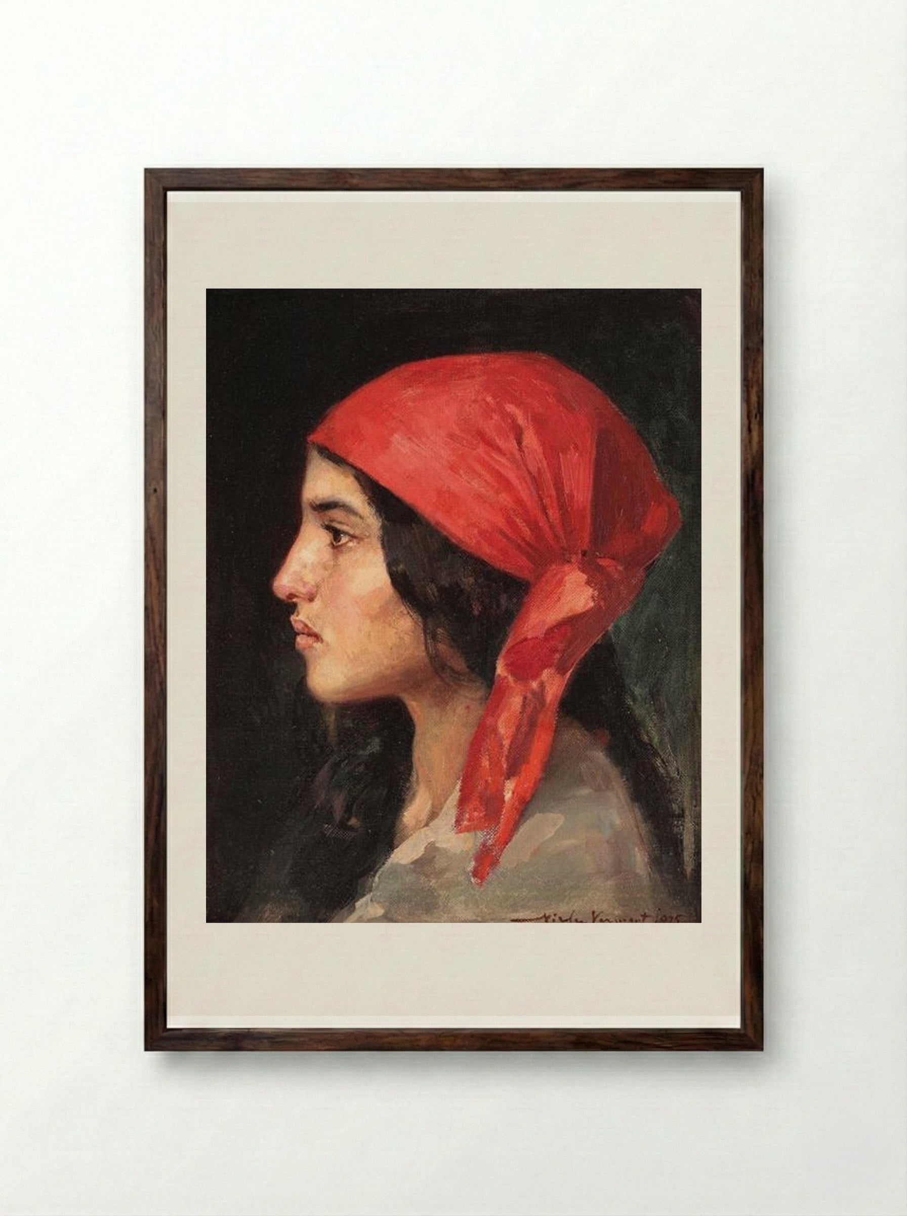 The Red Scarf - Nicolae Vermont - Framed Print Dark Wood