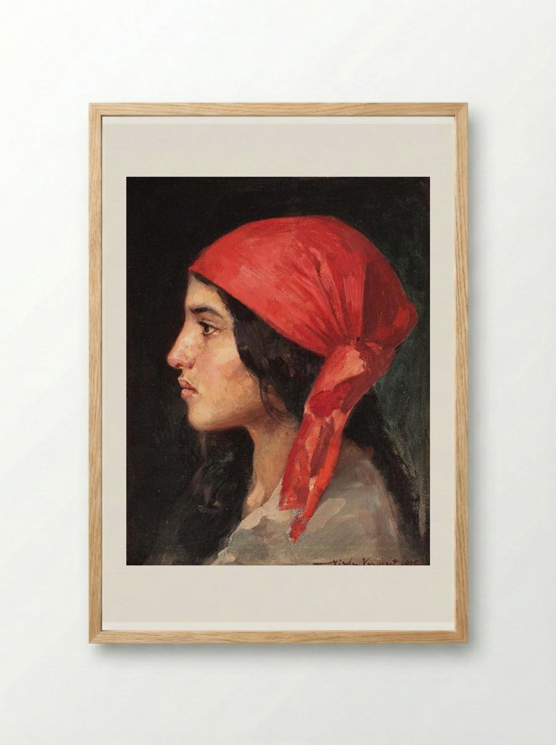 The Red Scarf - Nicolae Vermont - Framed Print Wood