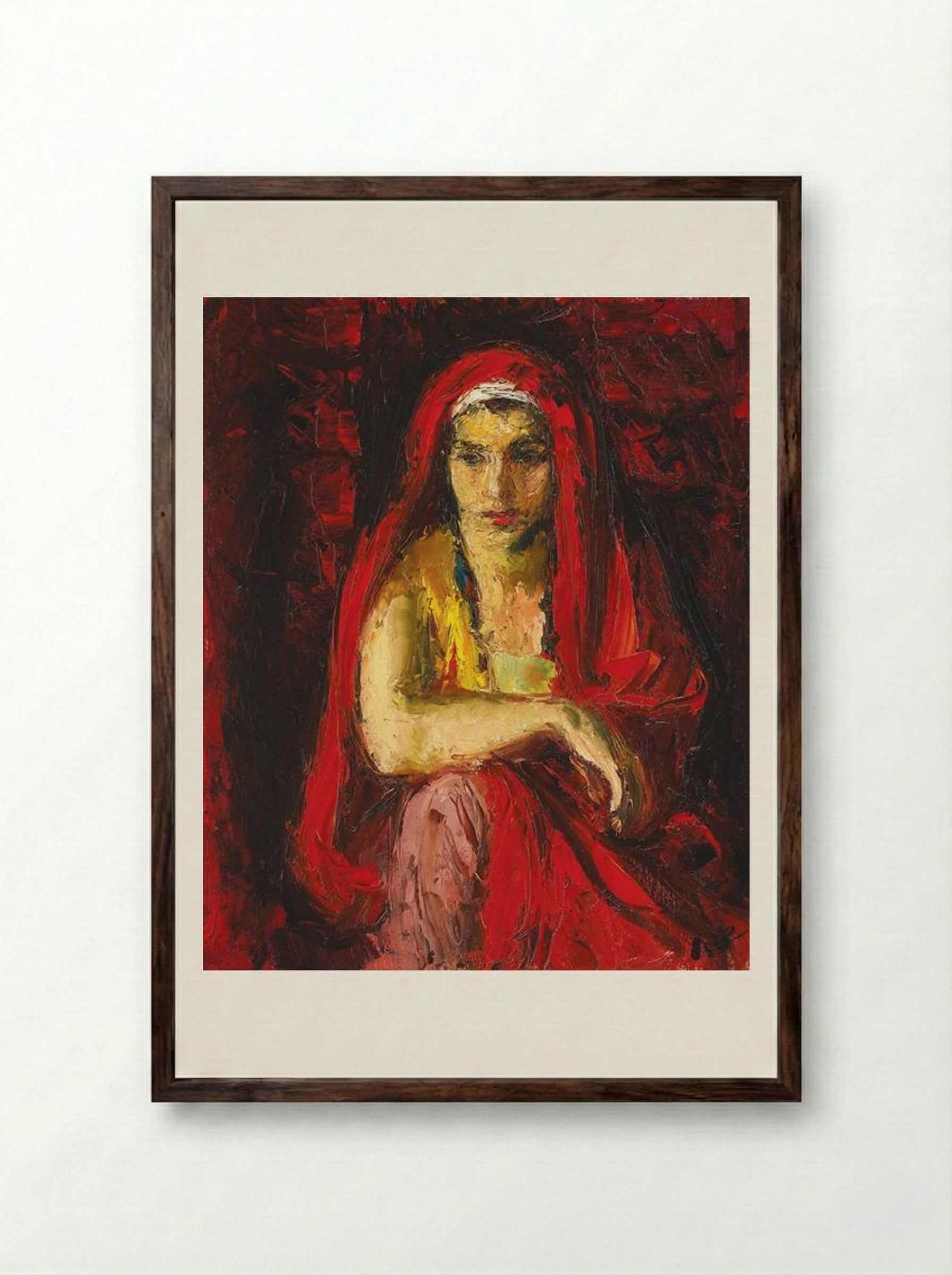 The Red Shawl - Iosif Iser - Framed Print Dark Wood