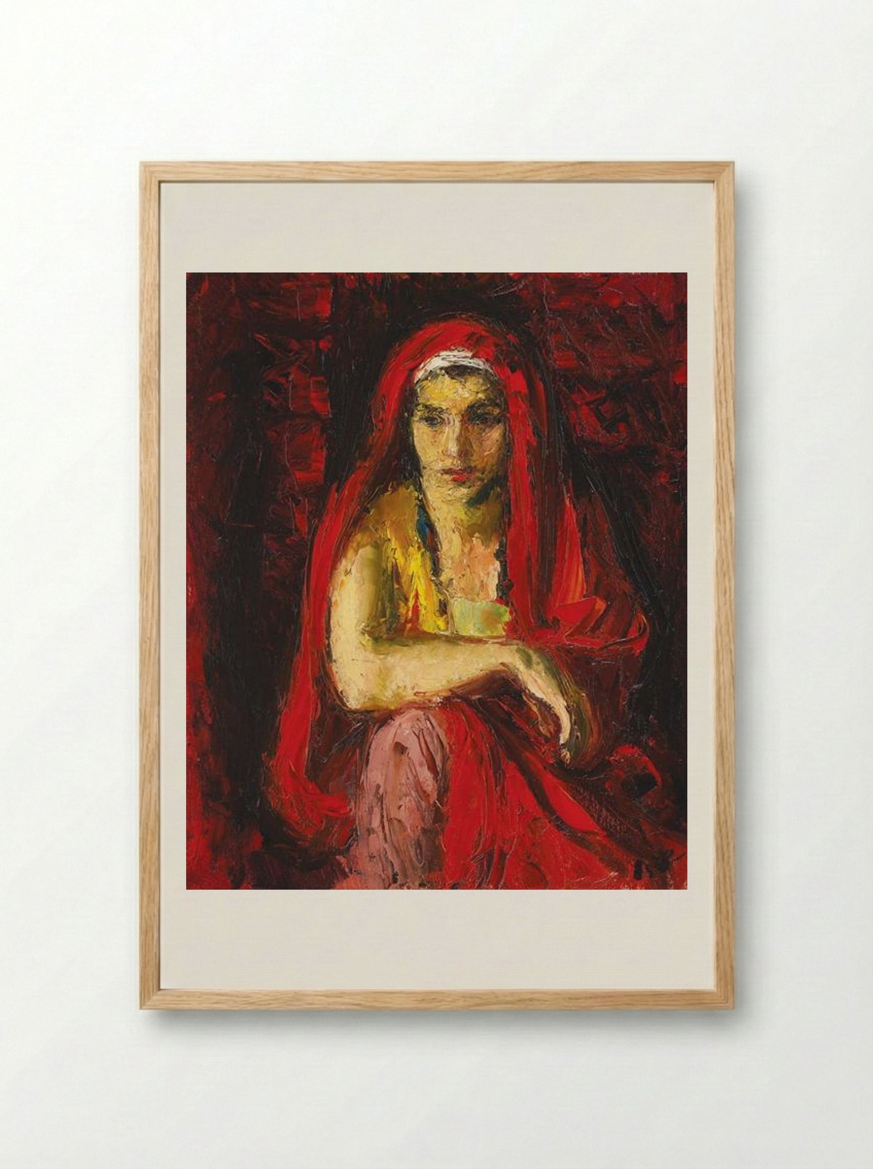 The Red Shawl - Iosif Iser - Framed Print Wood