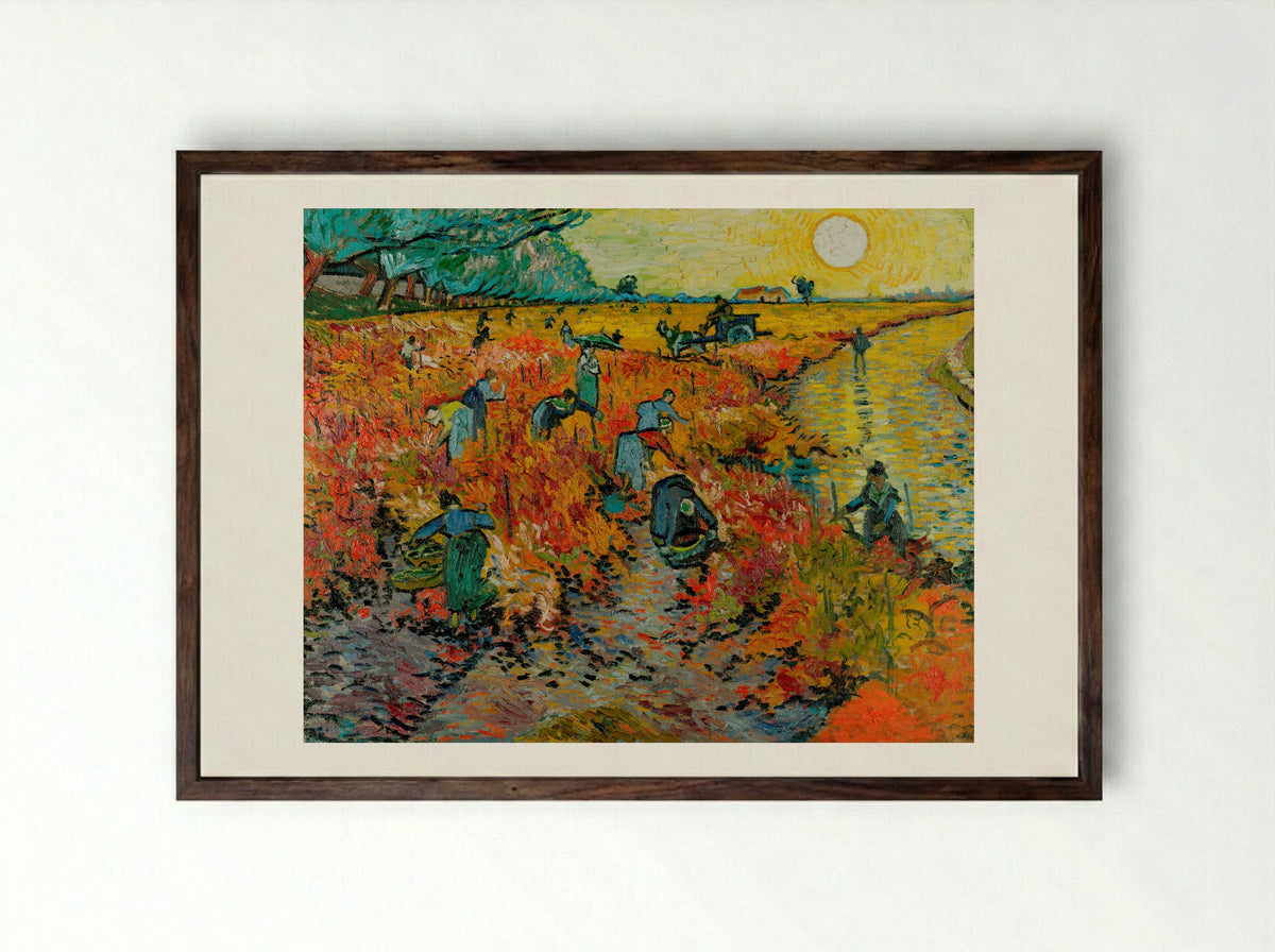 The Red Vineyard - Vincent van Gogh - Framed Print Dark Wood