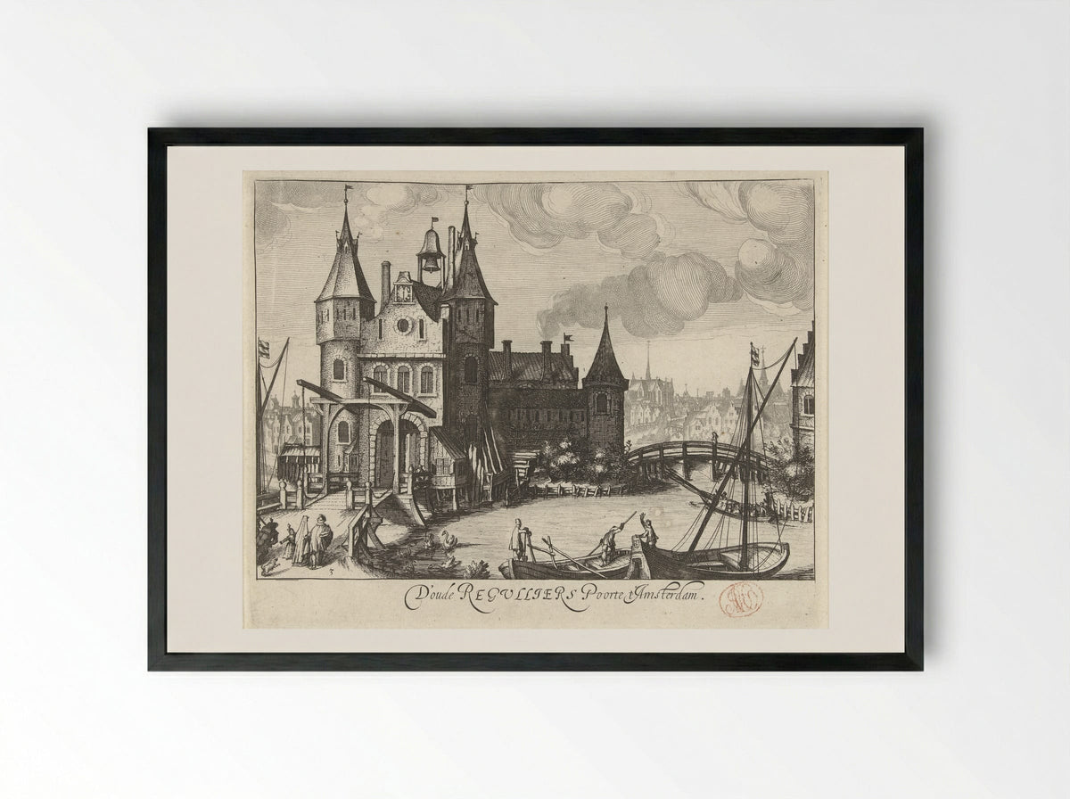 The Regulierspoort in Amsterdam - Simon Frisius - Framed Print Black