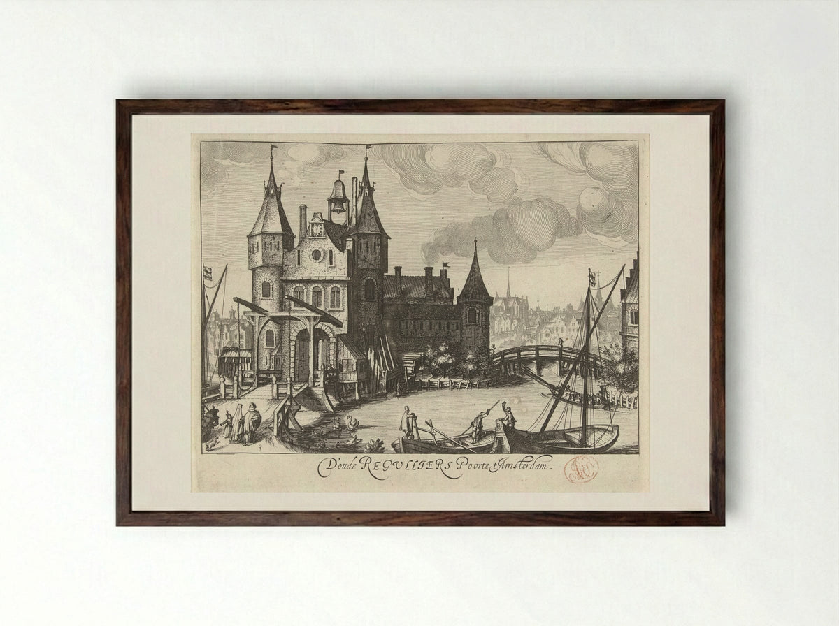 The Regulierspoort in Amsterdam - Simon Frisius - Framed Print Dark Wood