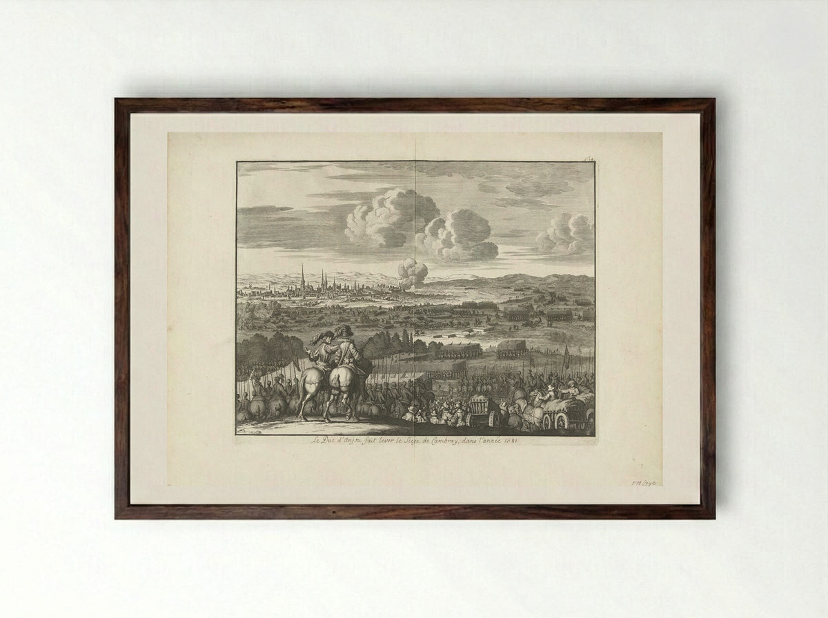 The Relief of Cambrai by the Duke of Anjou, 1581 - Jan Luyken - Framed Print Dark Wood