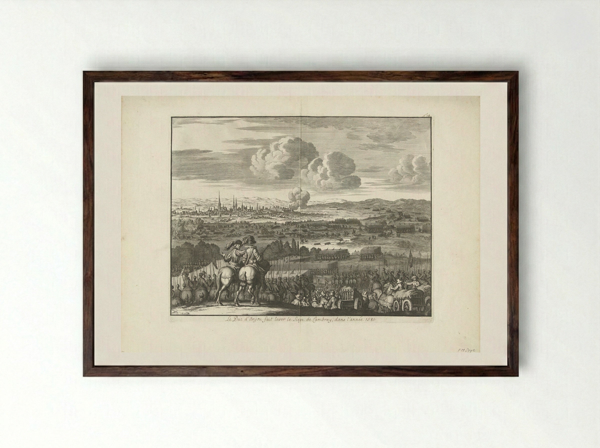 The Relief of Cambrai by the Duke of Anjou, 1581 - Jan Luyken - Framed Print Dark Wood