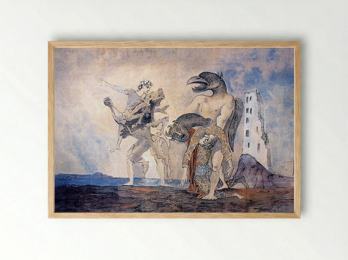 The Remains of Minotaur in a Harlequin Costume - Pablo Picasso - Framed Print Wood