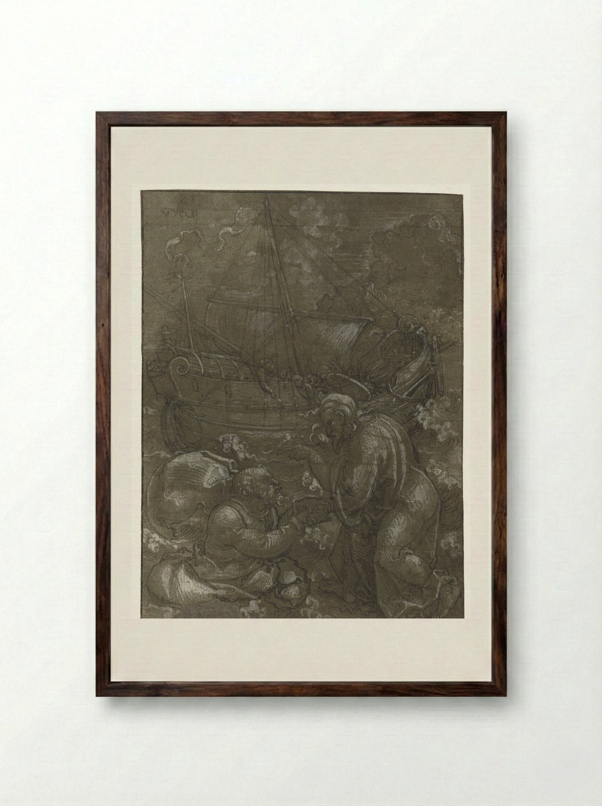 The Rescue of Saint Peter by Christ - Dirck Vellert - Framed Print Dark Wood