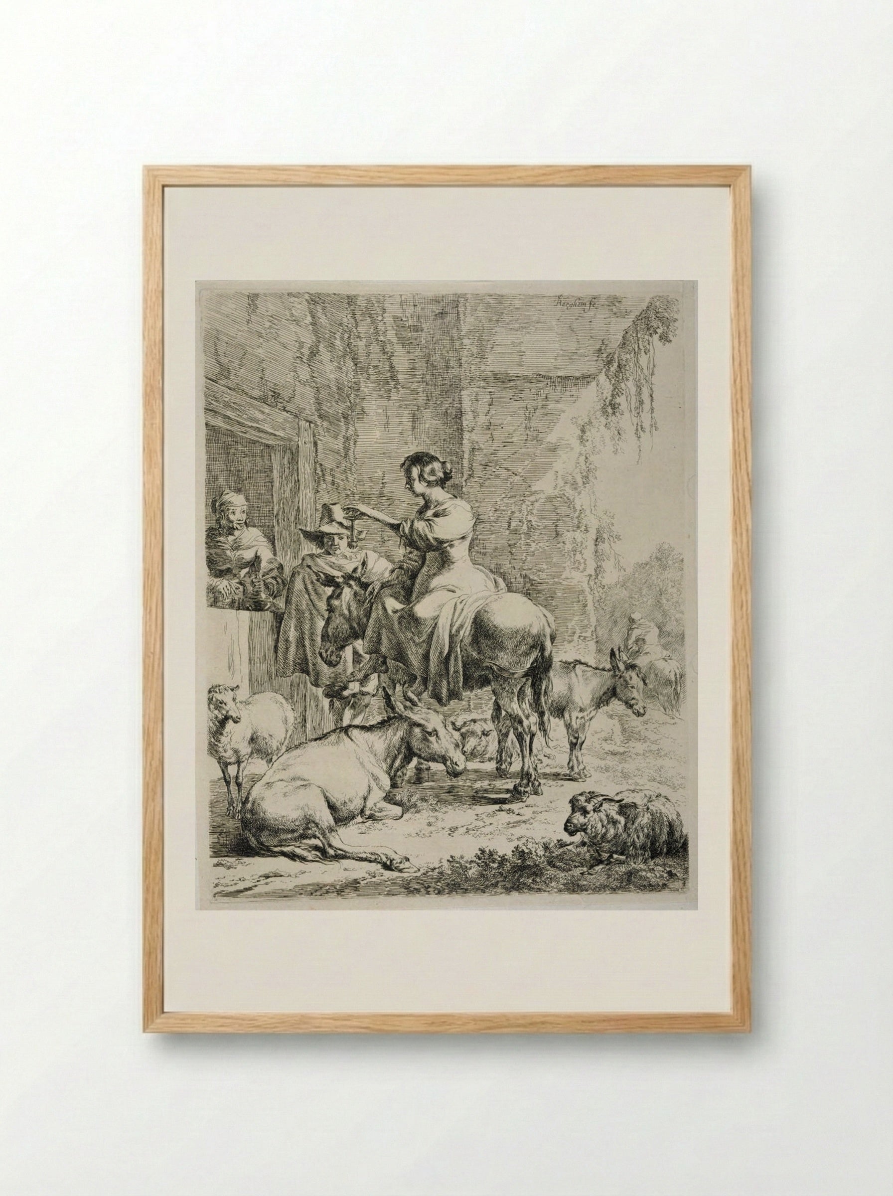 The Rest Before the Inn - Nicolaes Berchem - Framed Print Wood