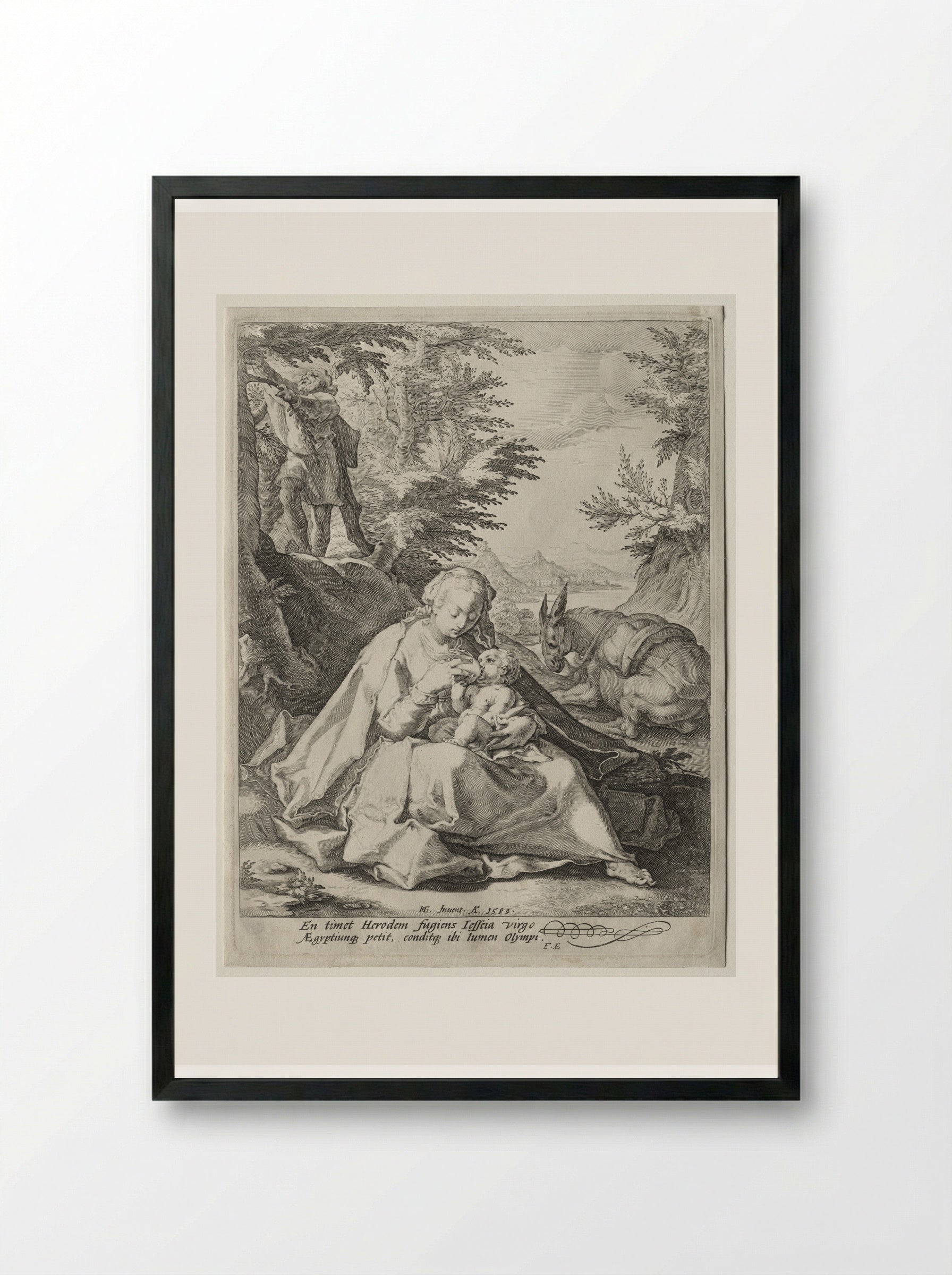 The Rest on the Flight into Egypt - Jacob Matham - Framed Print Black