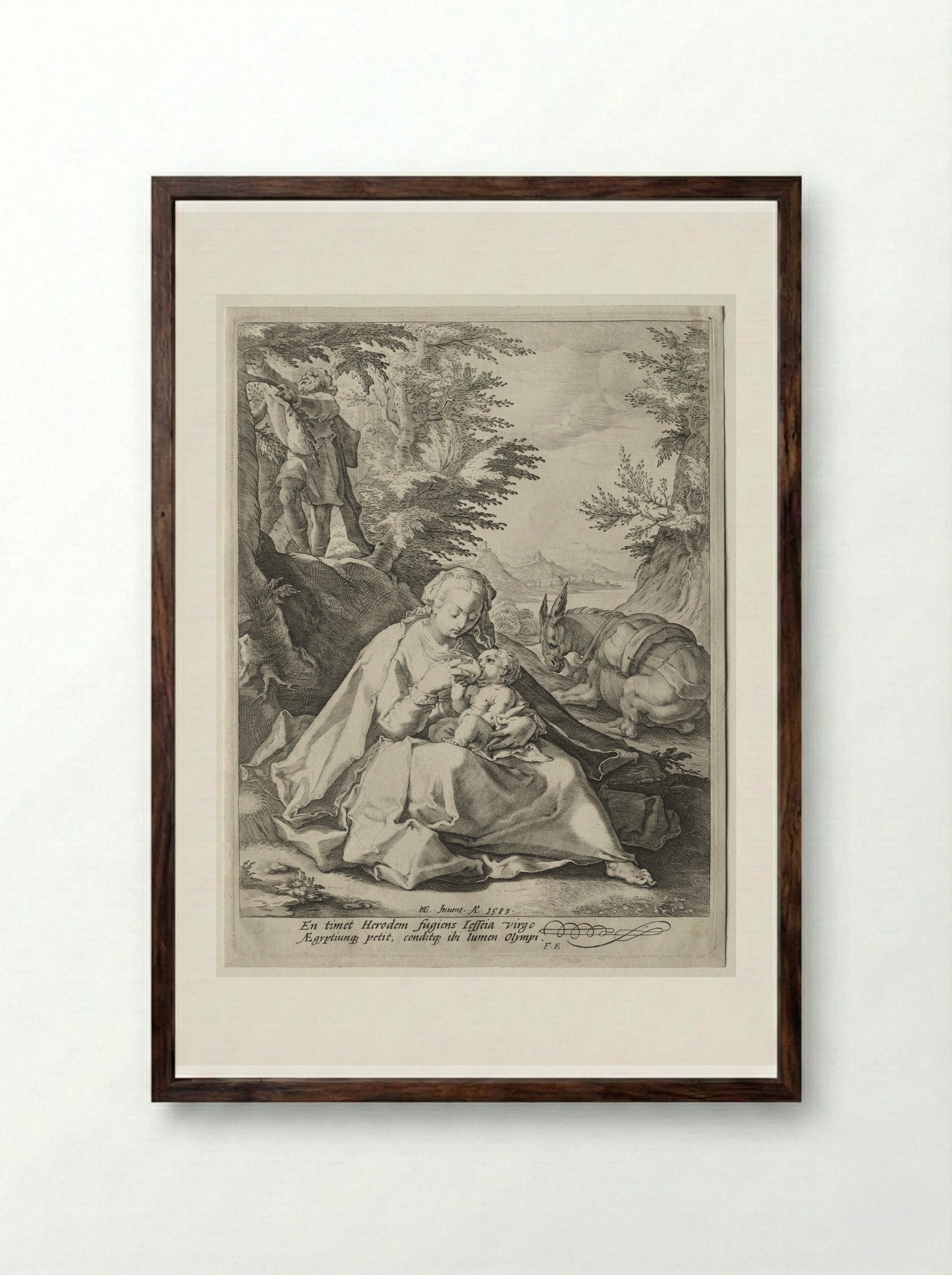 The Rest on the Flight into Egypt - Jacob Matham - Framed Print Dark Wood