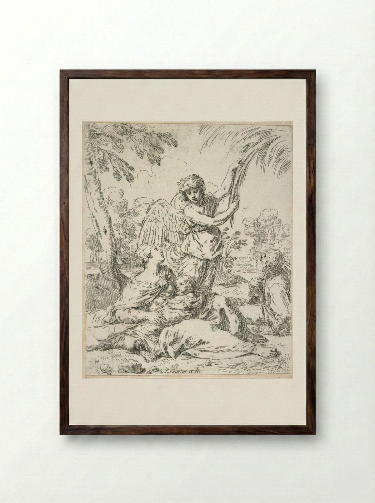 The Rest on the Flight into Egypt - Simone Cantarini - Framed Print Dark Wood