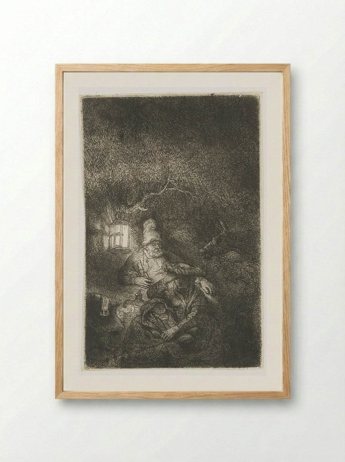 The Rest on the Flight into Egypt - Rembrandt van Rijn - Framed Print Wood