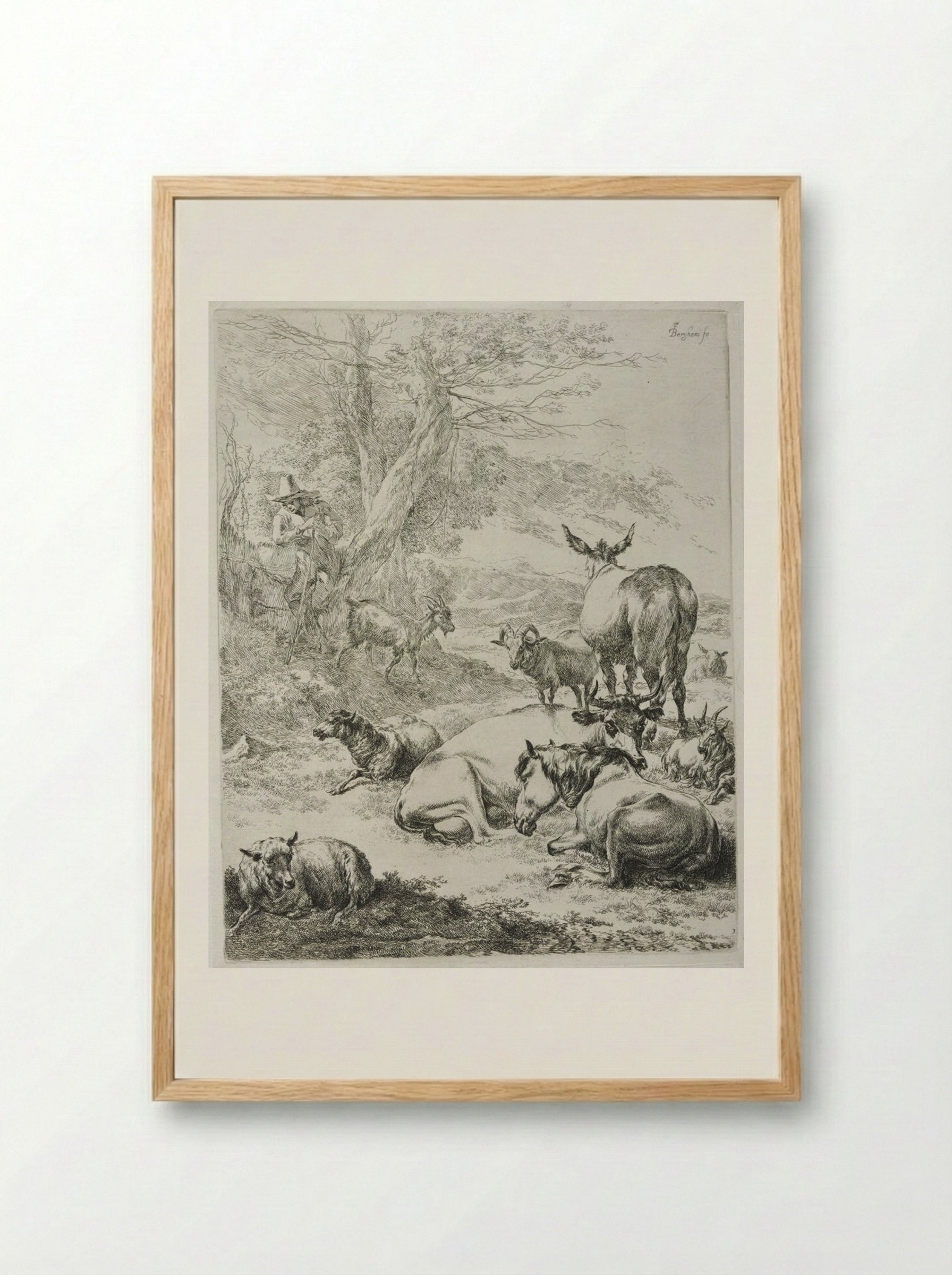 The Resting Herd - Nicolaes Berchem - Framed Print Wood