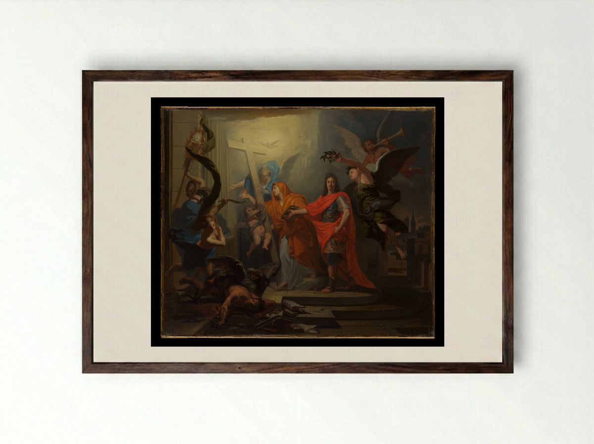 The Restoration of the Catholic Religion in Strasbourg - Claude Guy Hallé - Framed Print Dark Wood