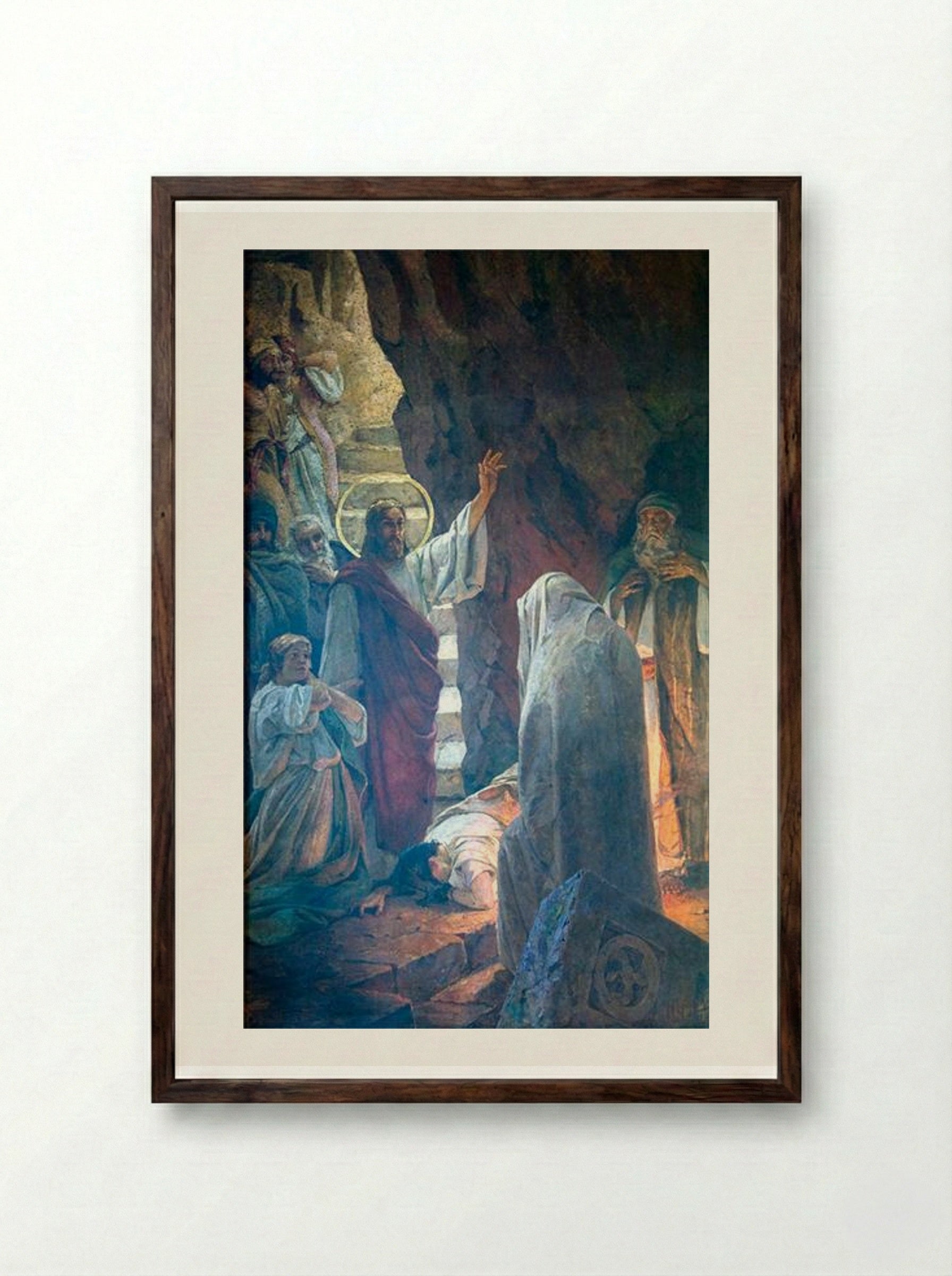 The Resurrection of Lazarus - Wilhelm Kotarbinski - Framed Print Dark Wood