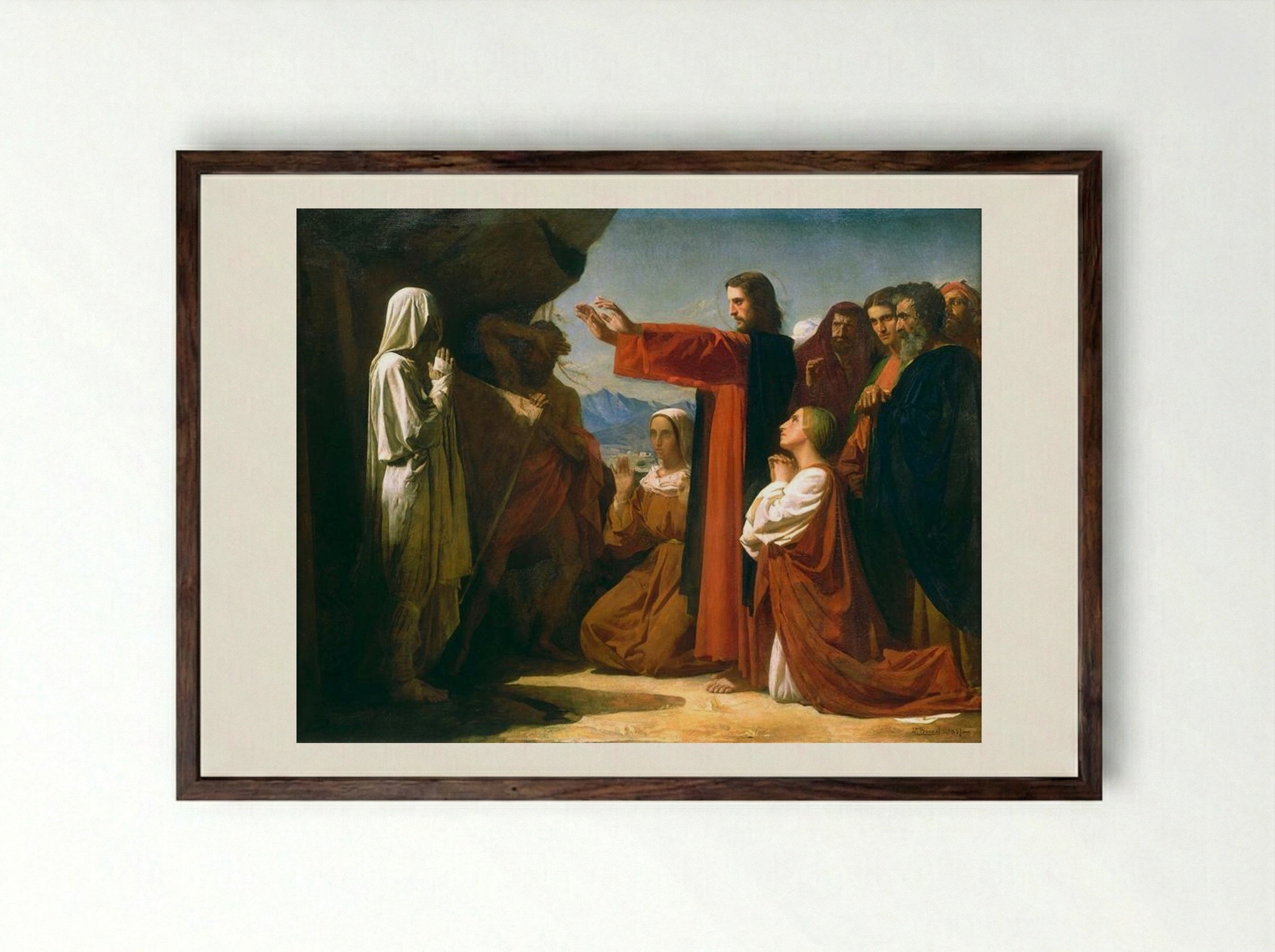 The Resurrection of Lazarus - Léon Bonnat - Framed Print Dark Wood
