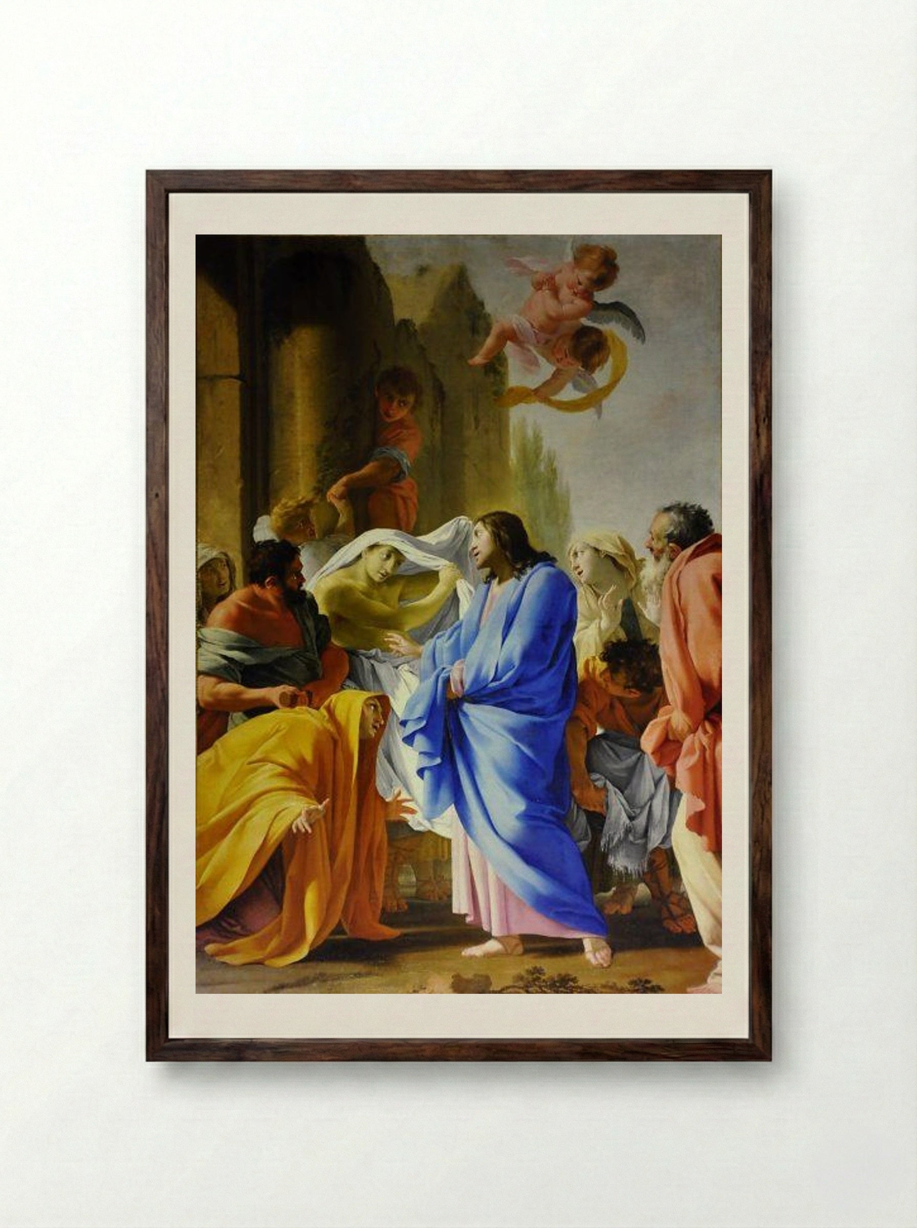 The Resurrection of the Widow of Nain's Son - Eustache Le Sueur - Framed Print Dark Wood