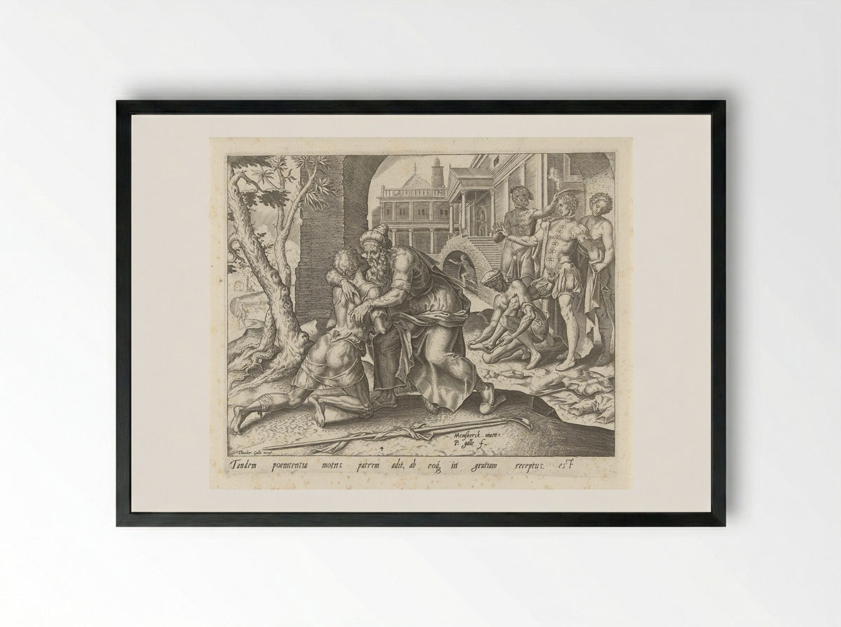 The Return of the Prodigal Son - Philips Galle - Framed Print Black
