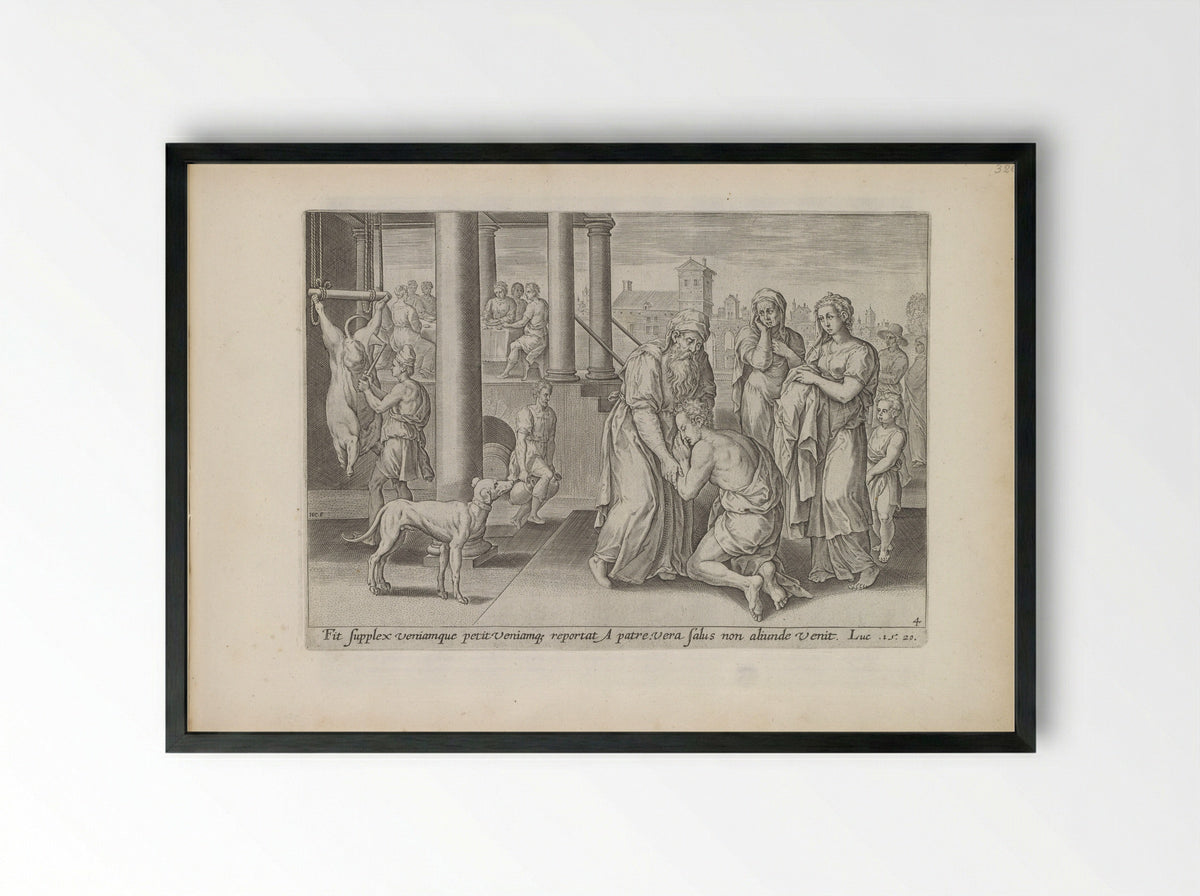 The Return of the Prodigal Son - Claes Jansz. Visscher (II) - Framed Print Black