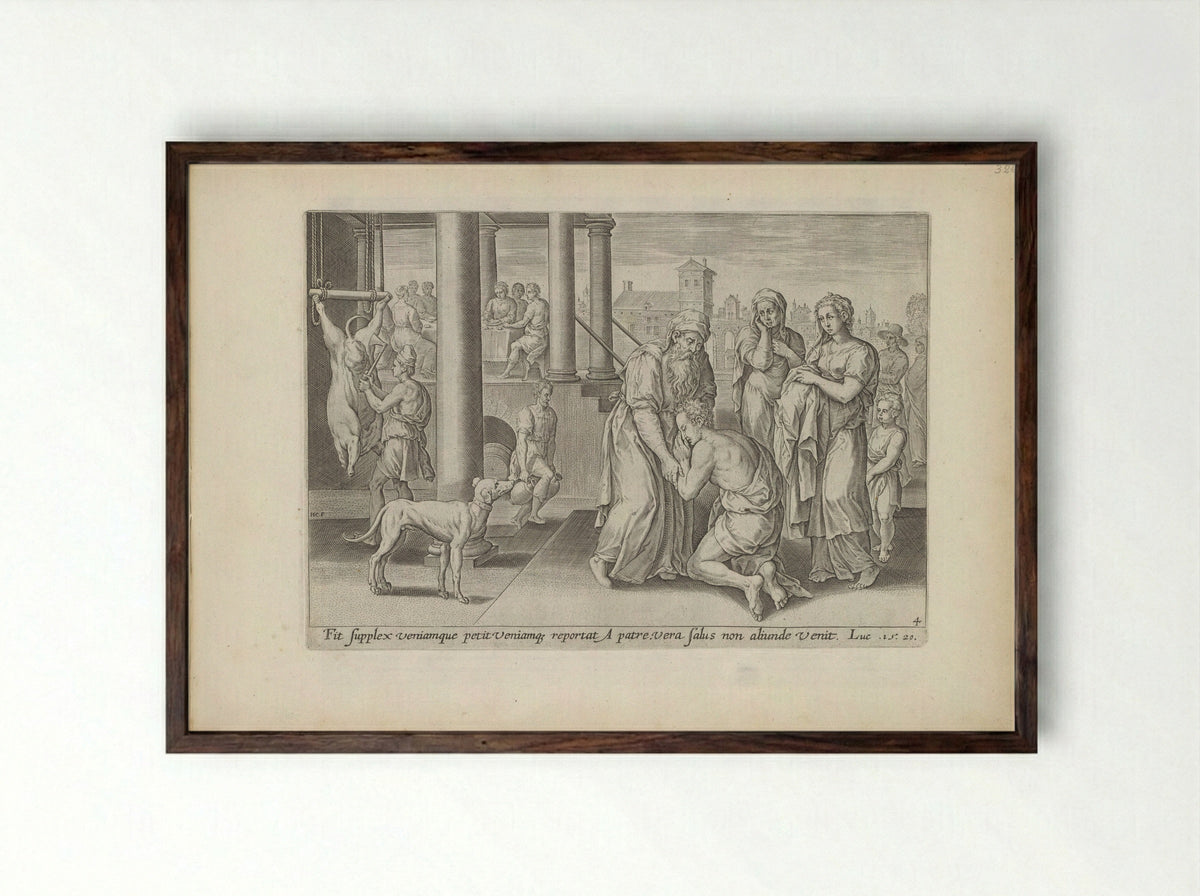 The Return of the Prodigal Son - Claes Jansz. Visscher (II) - Framed Print Dark Wood