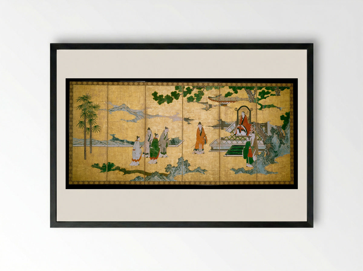 The Return to Court of the Four Graybeards of Mount Shang - Kano Mitsunobu - Framed Print Black