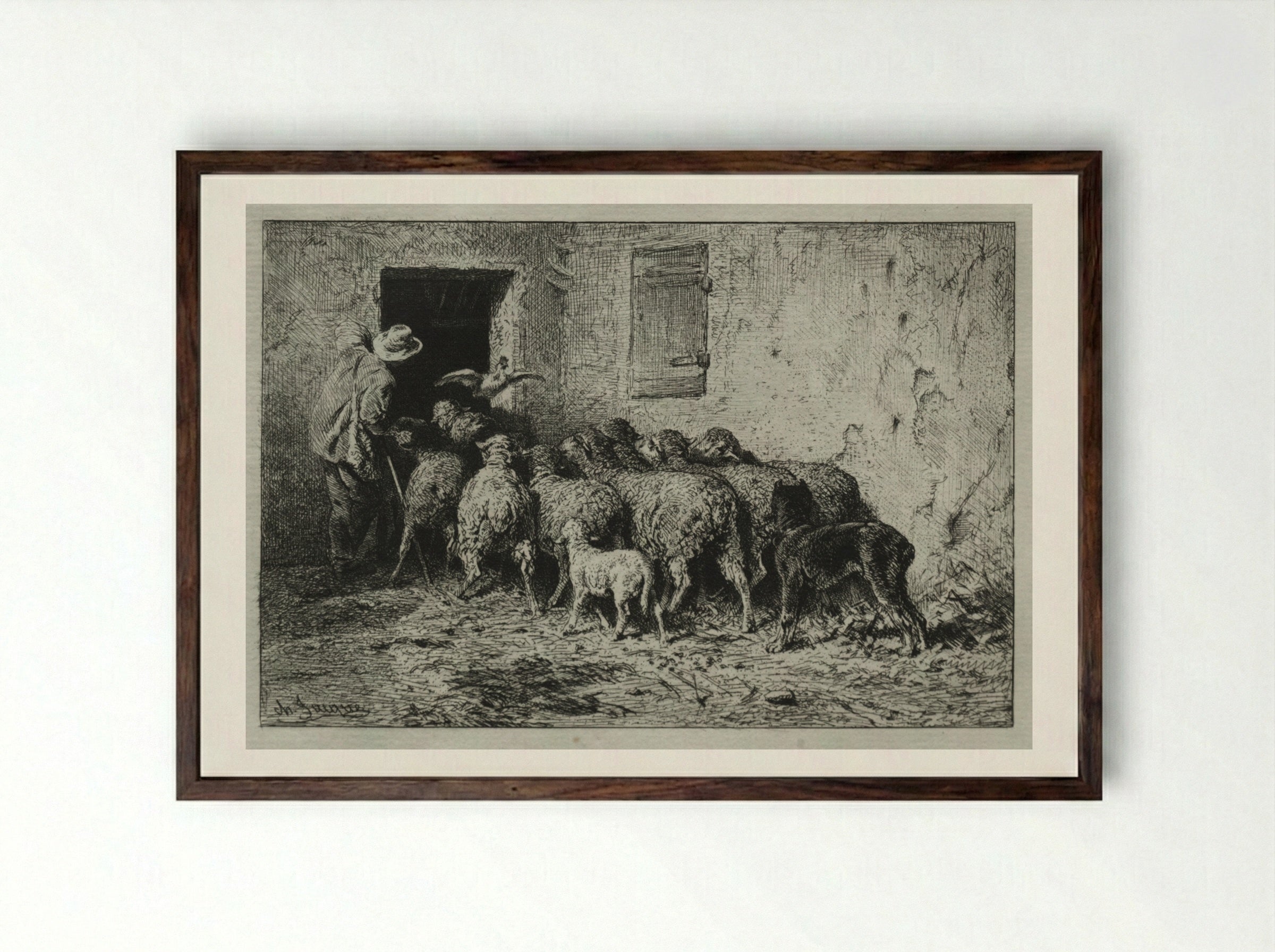 The Return - Charles-Émile Jacque - Framed Print Dark Wood