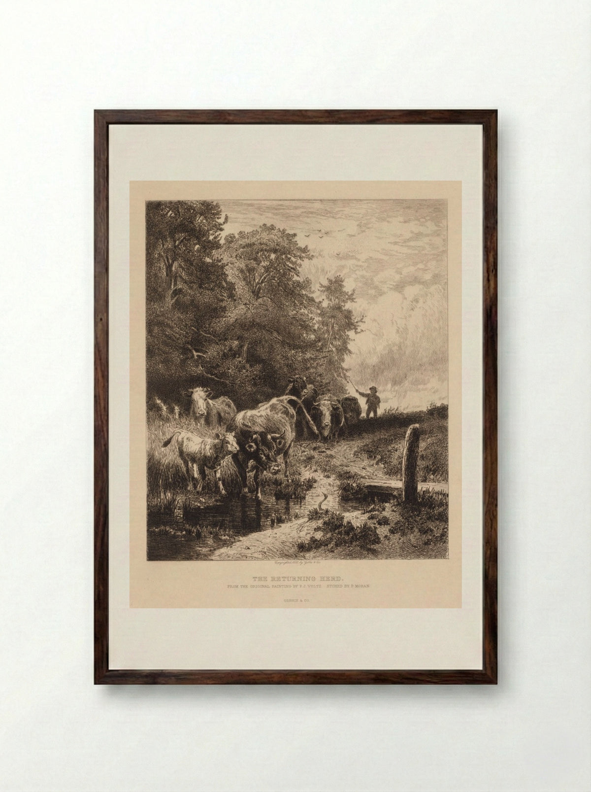The Returning Herd - Peter Moran - Framed Print Dark Wood