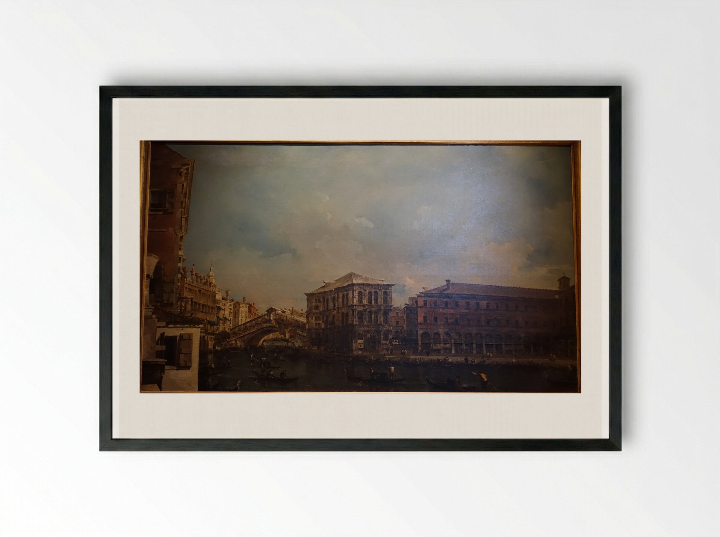 The Rialto Bridge with the Palazzo dei Camerlenghi - Francesco Guardi - Framed Print Black