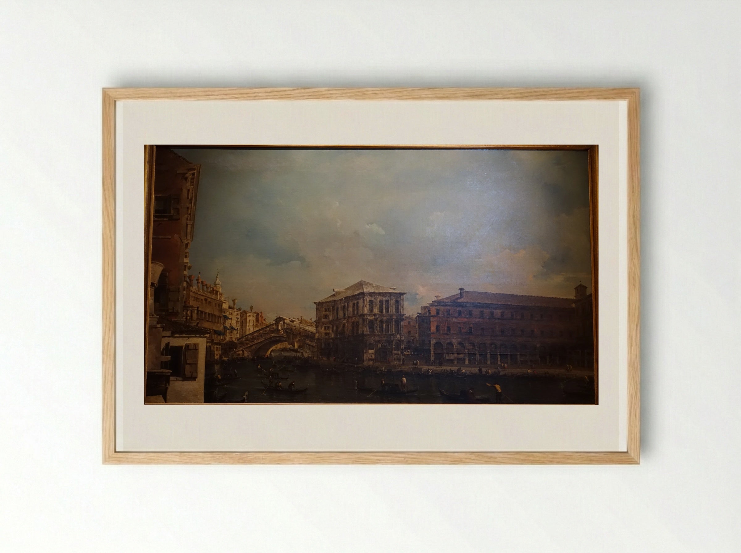 The Rialto Bridge with the Palazzo dei Camerlenghi - Francesco Guardi - Framed Print Wood