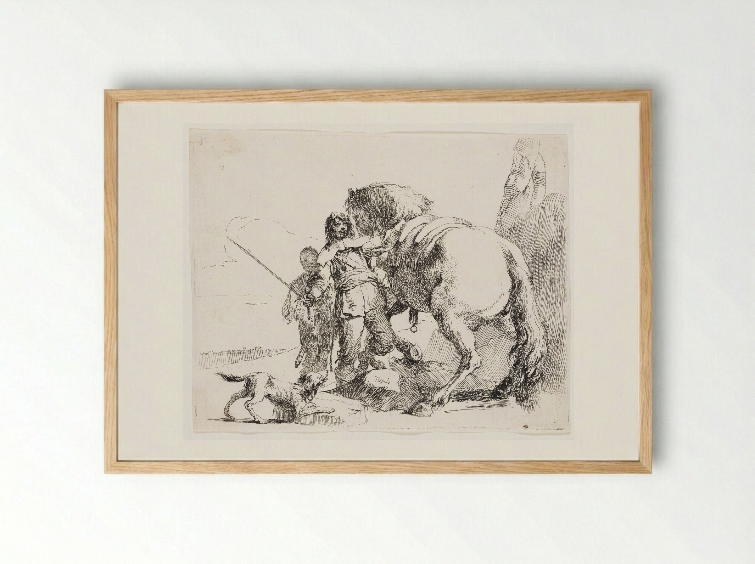 The Rider Standing by his Horse - Giovanni Battista Tiepolo - Framed Print Wood