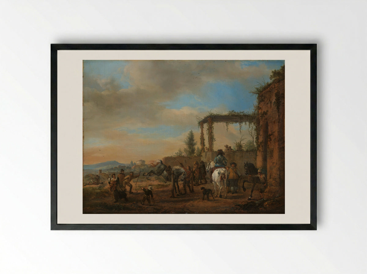 The Riding School - Philips Wouwerman - Framed Print Black
