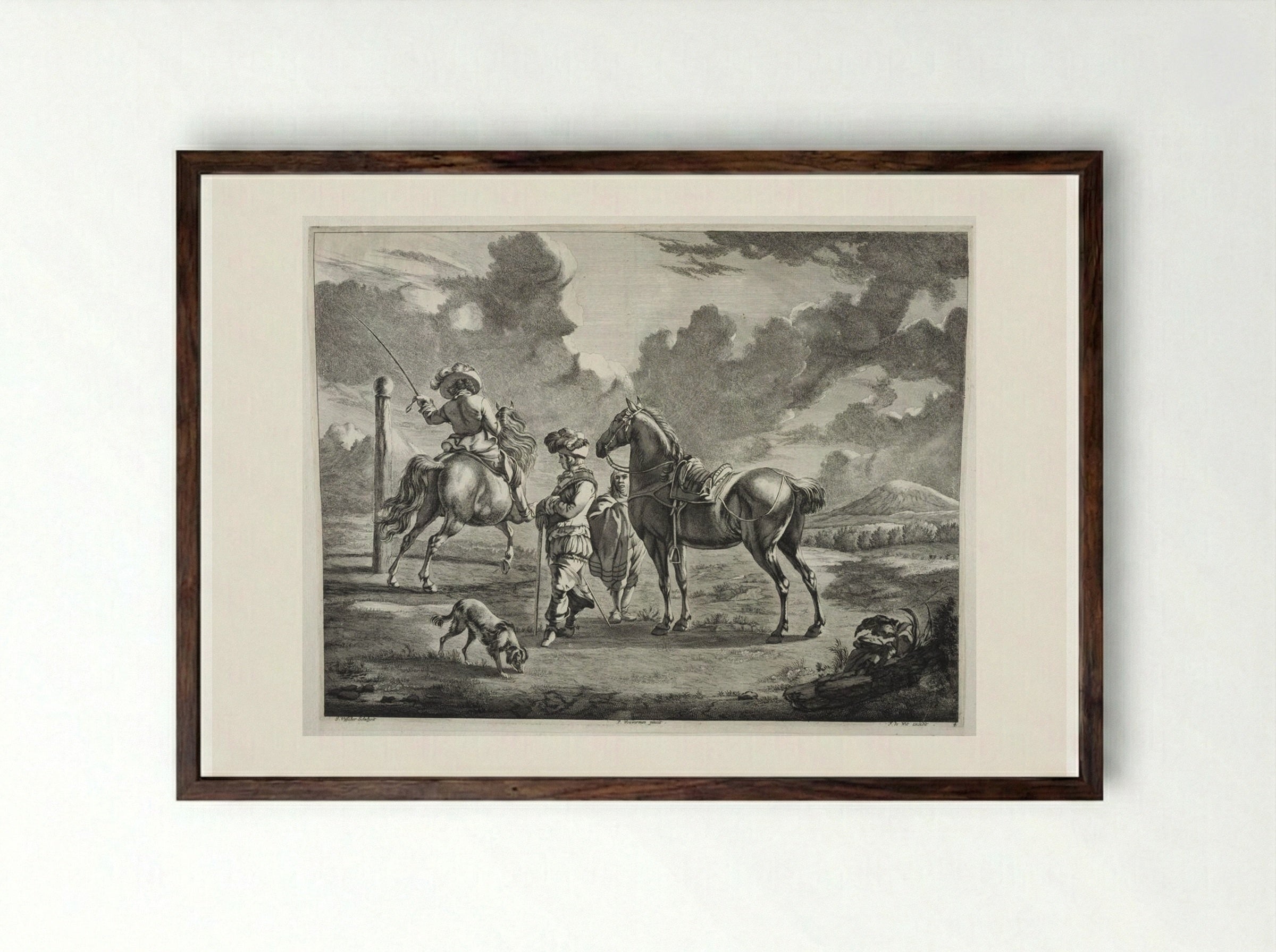 The Riding School - Johannes Visscher - Framed Print Dark Wood