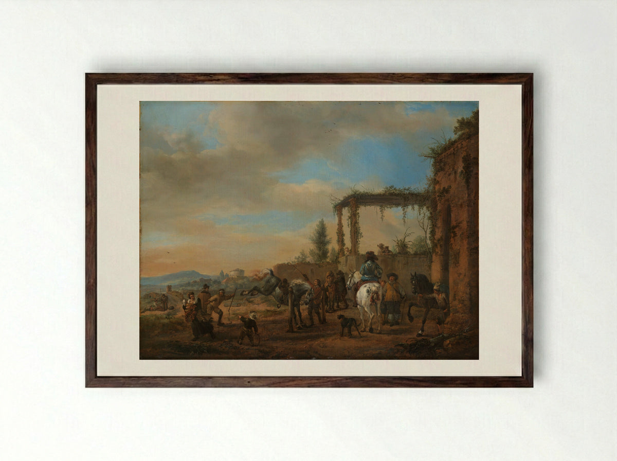 The Riding School - Philips Wouwerman - Framed Print Dark Wood