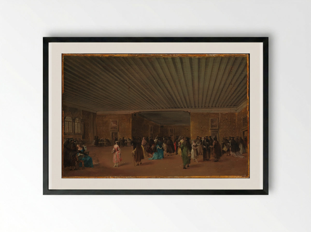 The Ridotto Pubblico at Palazzo Dandolo - Francesco Guardi - Framed Print Black