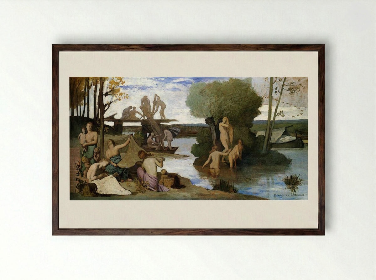 The River - Pierre Puvis de Chavannes - Framed Print Dark Wood