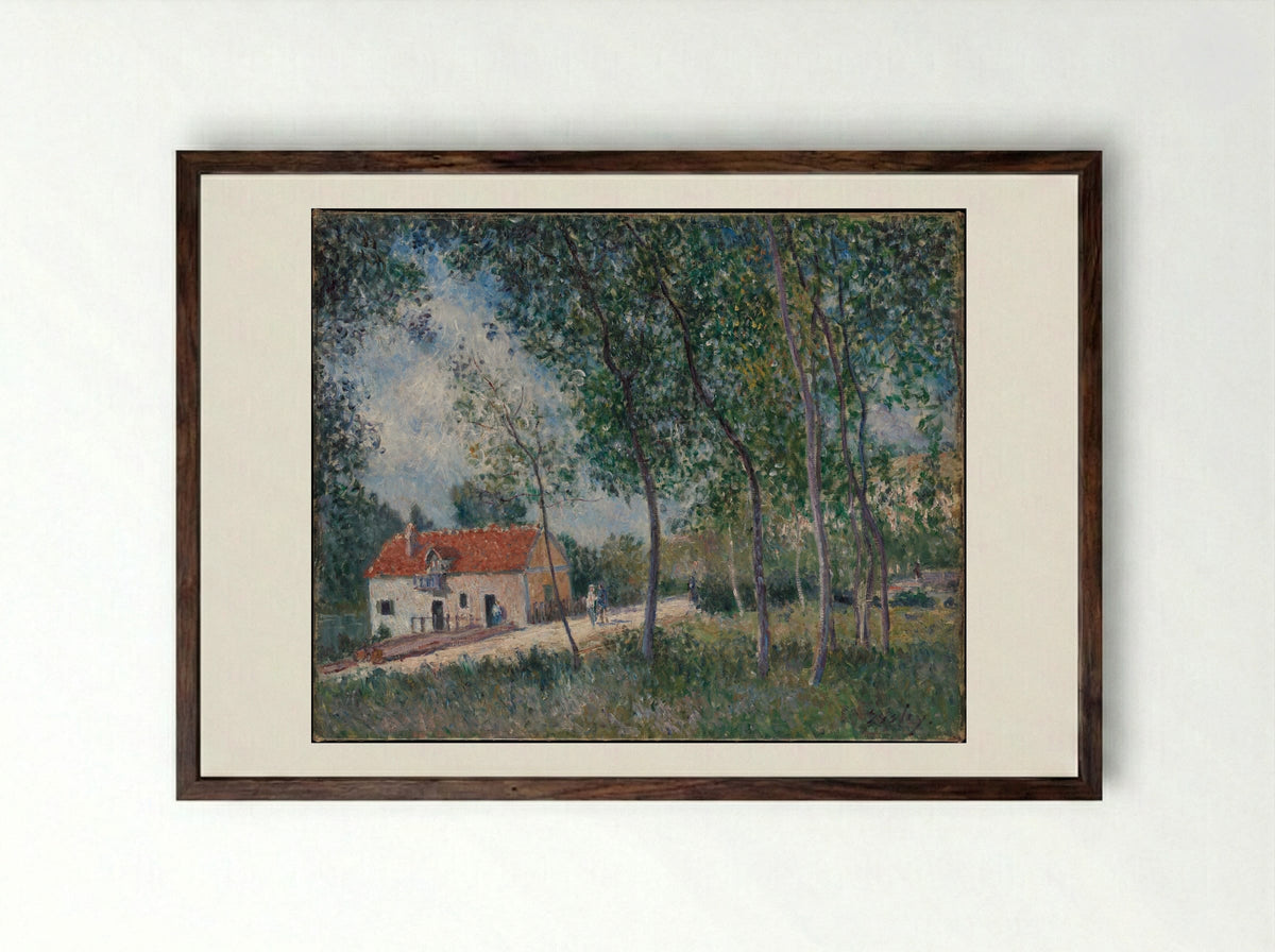 The Road from Moret to Saint-Mammès - Alfred Sisley - Framed Print Dark Wood