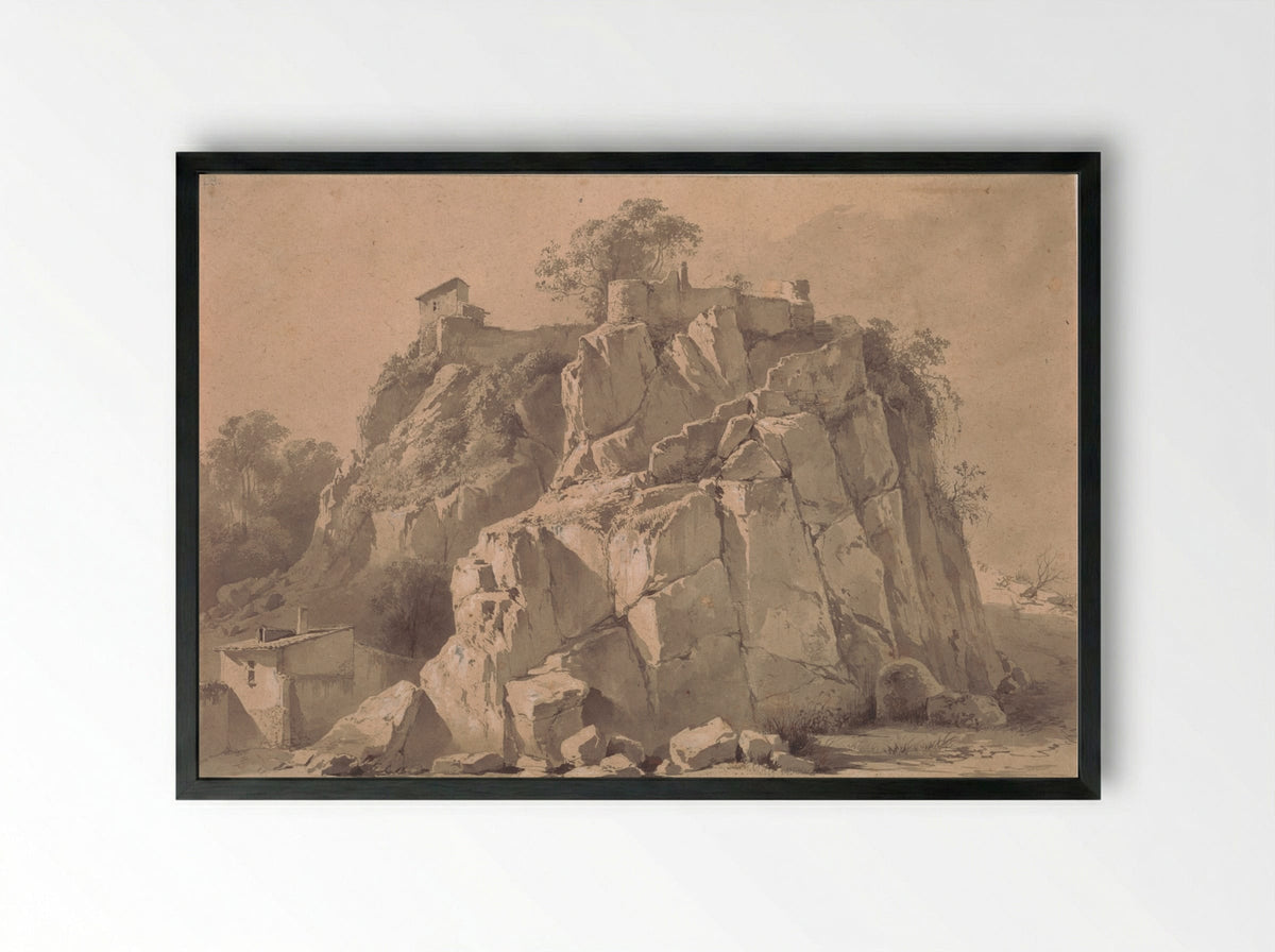 The Rock of Beauregard, Lyon - Jean Jacques de Boissieu - Framed Print Black