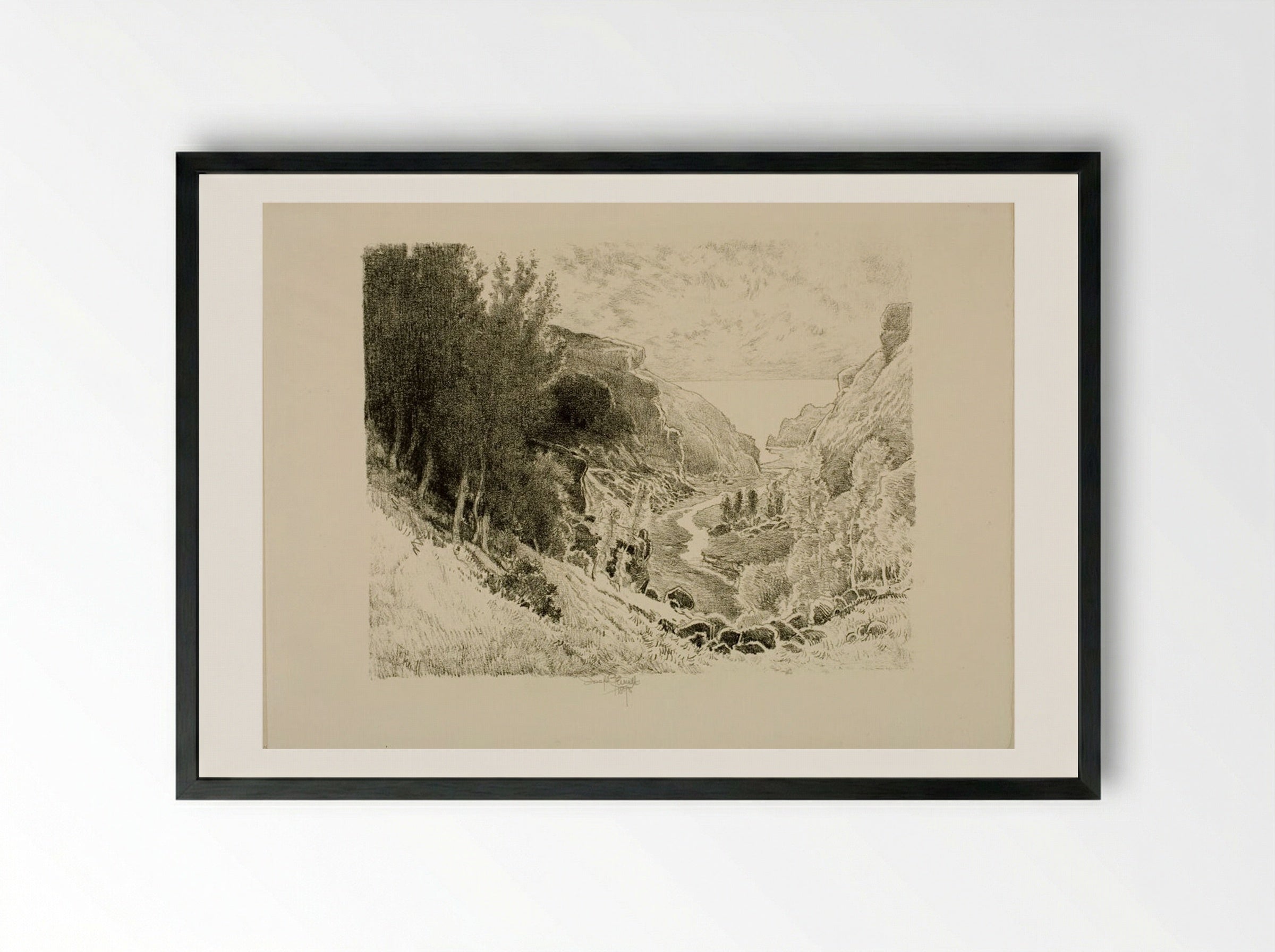 The Rocky Valley, Near Tintagel - Joseph Pennell - Framed Print Black