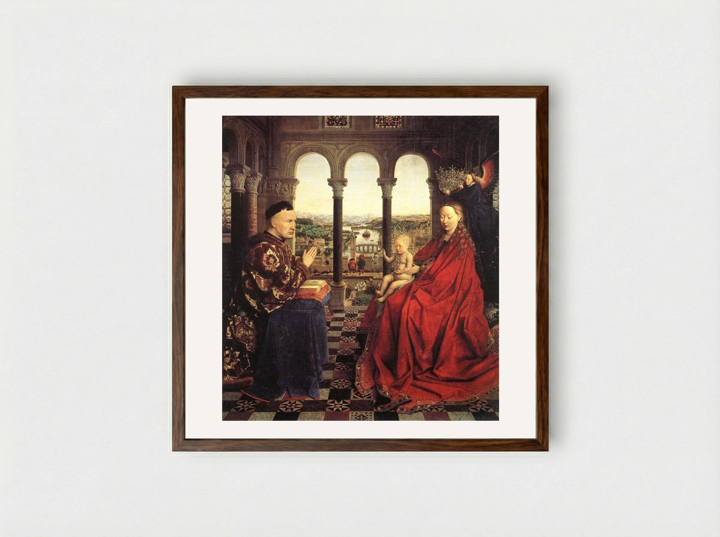 The Rolin Madonna - Jan van Eyck - Framed Print Dark Wood