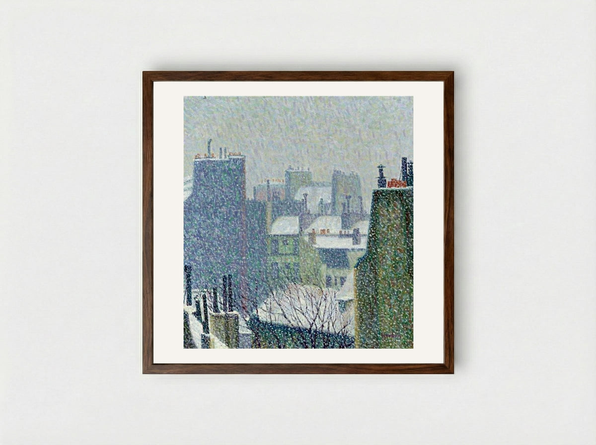 The Roofs of Paris in the Snow - Auguste Herbin - Framed Print Dark Wood