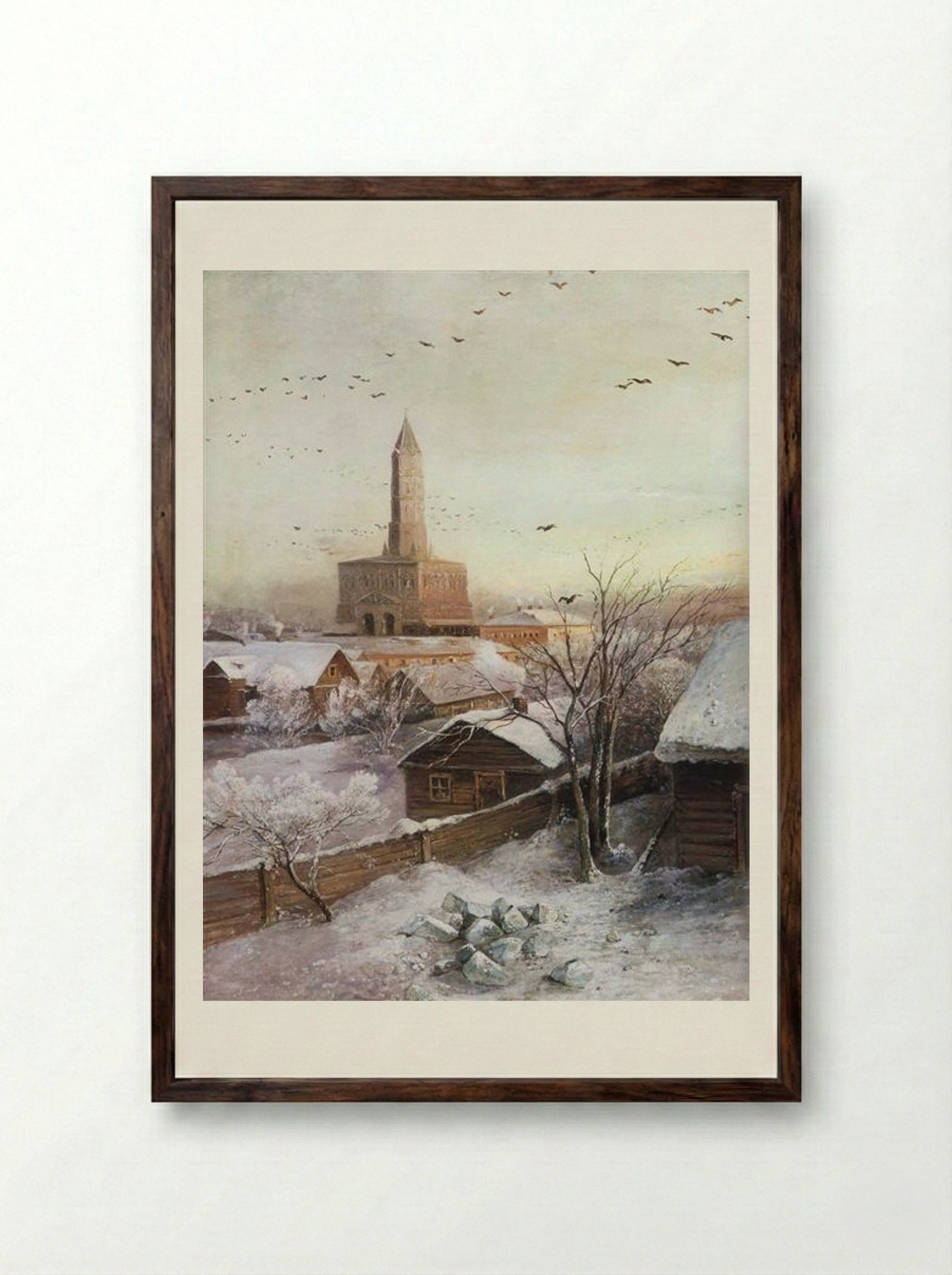 The Rooks Have Come Back - Aleksey Savrasov - Framed Print Dark Wood