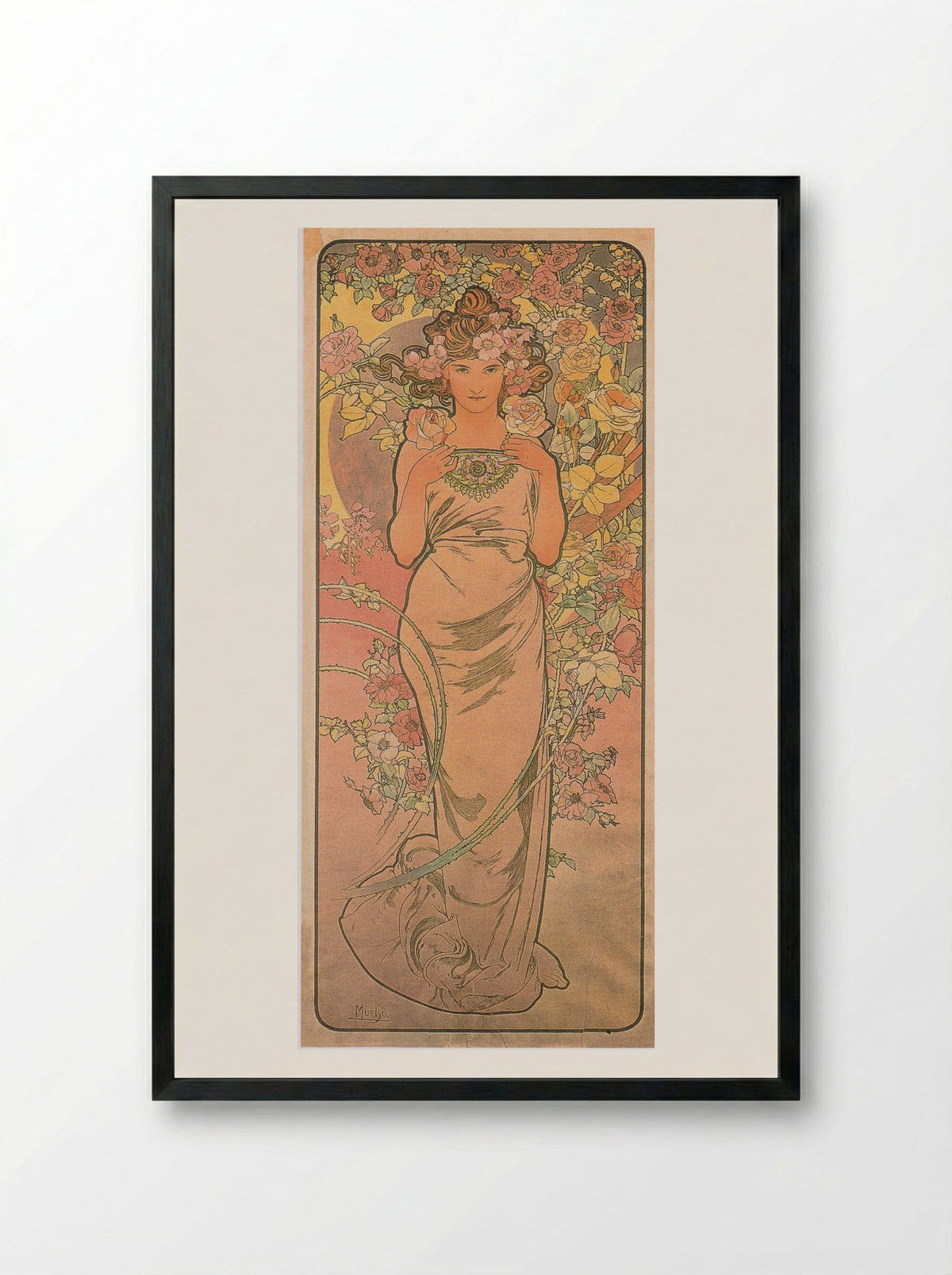 The Rose - Alphonse Mucha - Framed Print Black