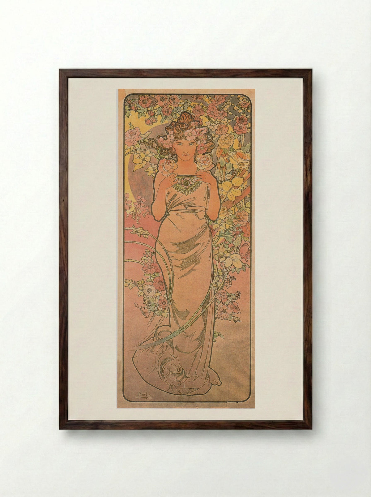 The Rose - Alphonse Mucha - Framed Print Dark Wood